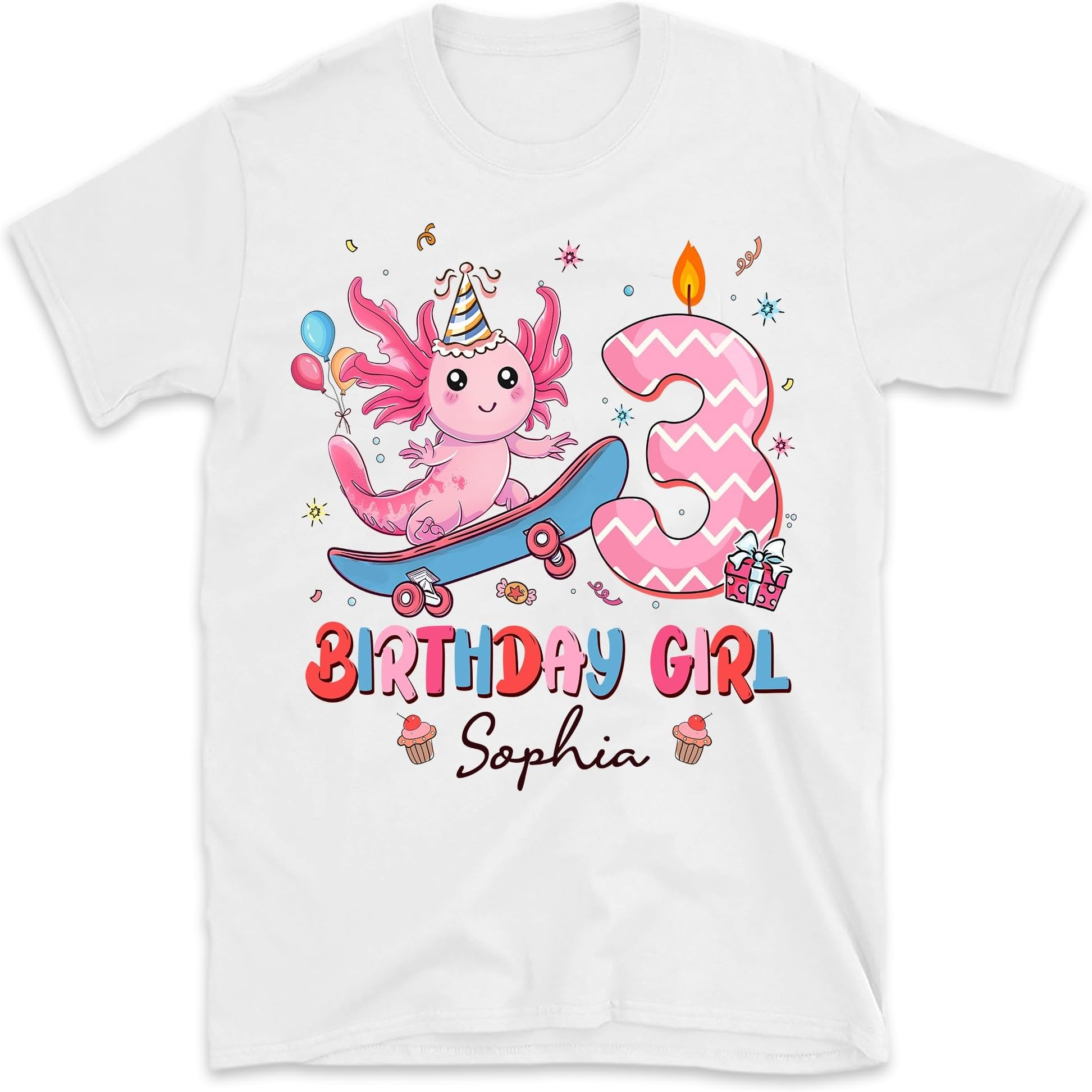 Personalized Axolotl Roller Skate Birthday Shirt, Axolotl Birthday Girl Shirt, Axolotl Lover Shirt, Roller Skate Party, Kids Axolotl Shirt, Small