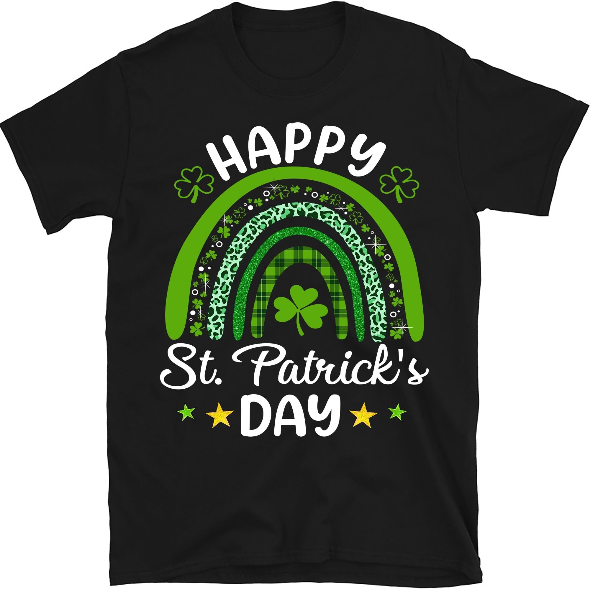 Happy St Patricks Day Leopard Print Rainbow Shamrock Irish T-Shirt