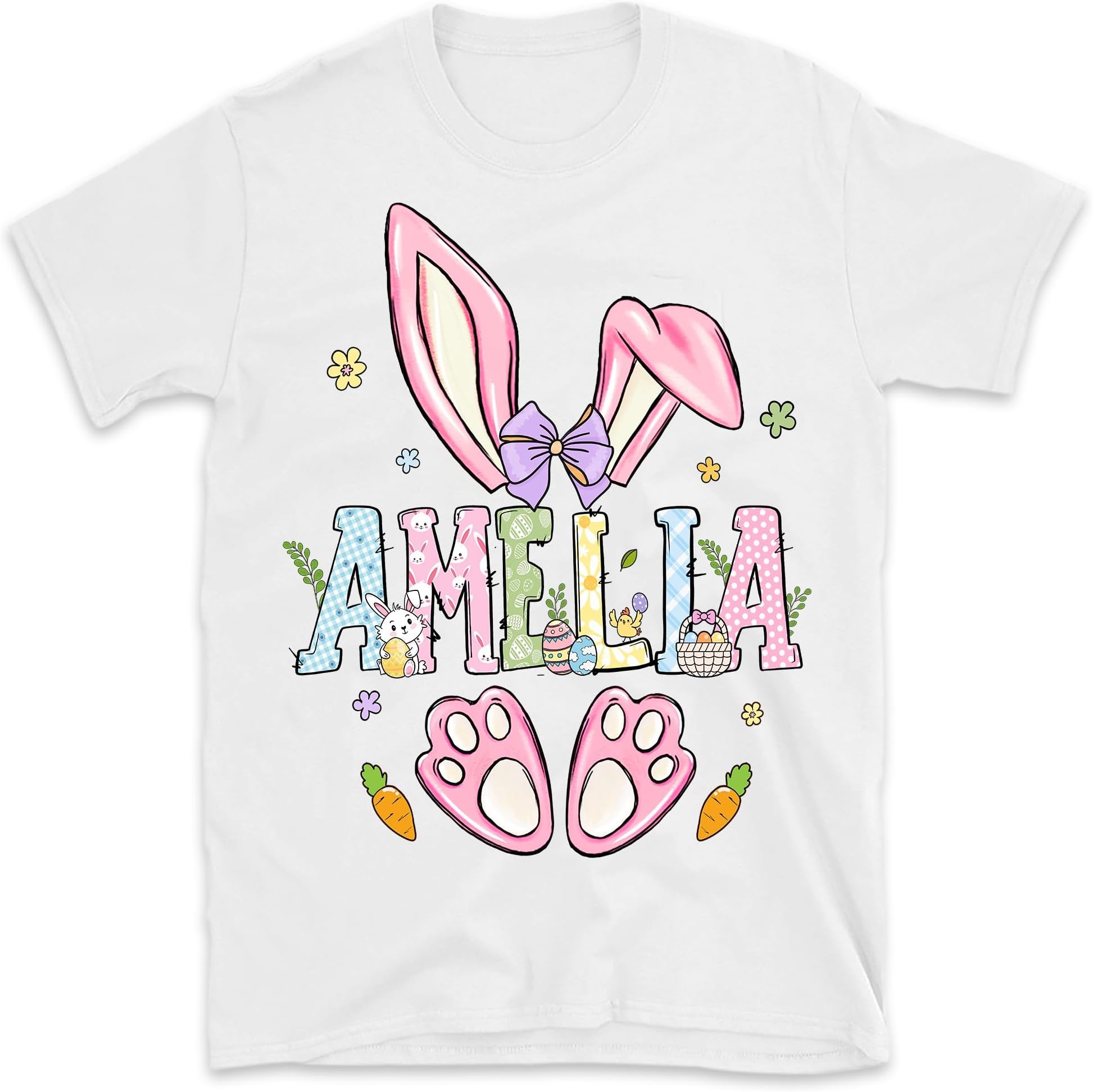 Personalized Bunny Easter Name Shirt, Custom Easter Matching Family Shirt, Happy Easter Shirt, Easter Gift for Kids