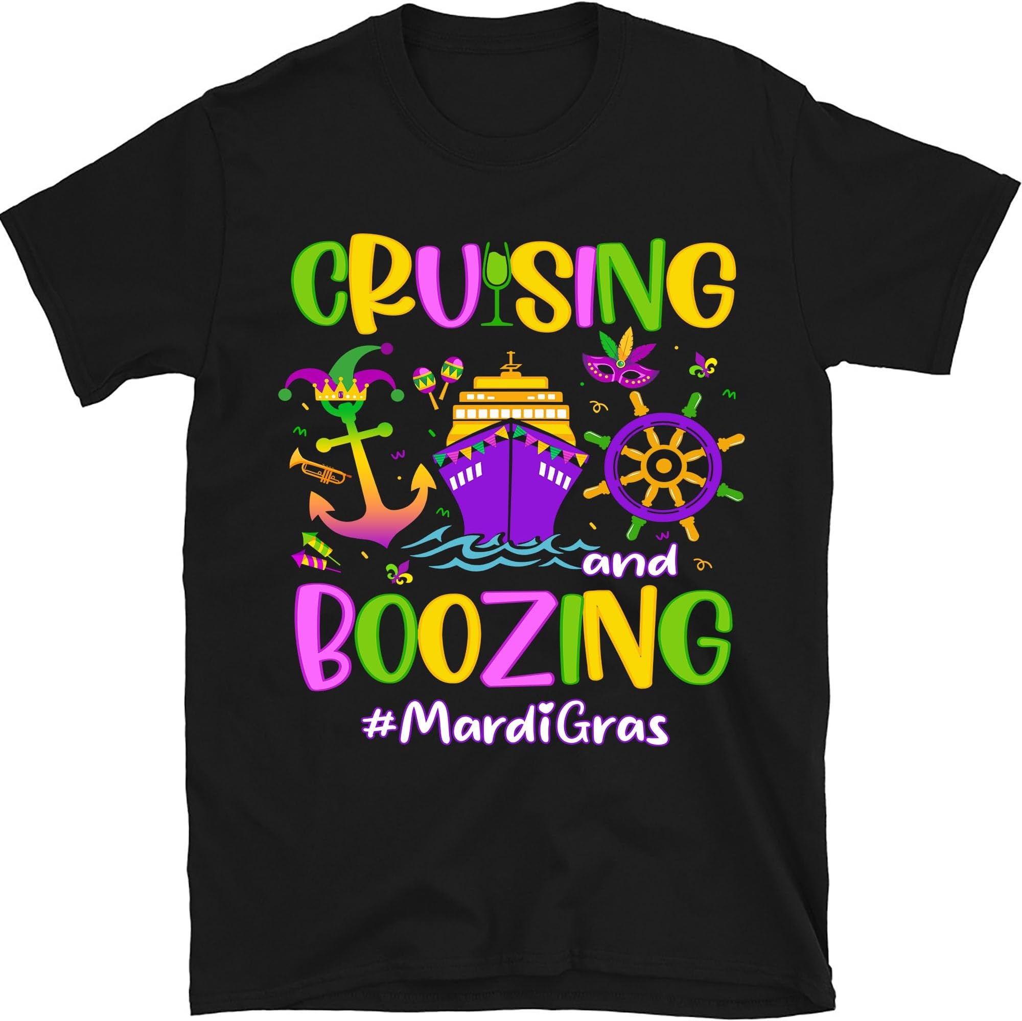 Cruisin and Boozin Mardi Gras Shirt, Matching Mardi Gras Group Shirts, Mardi Gras Cruise Shirt Gift for Men Women, Small