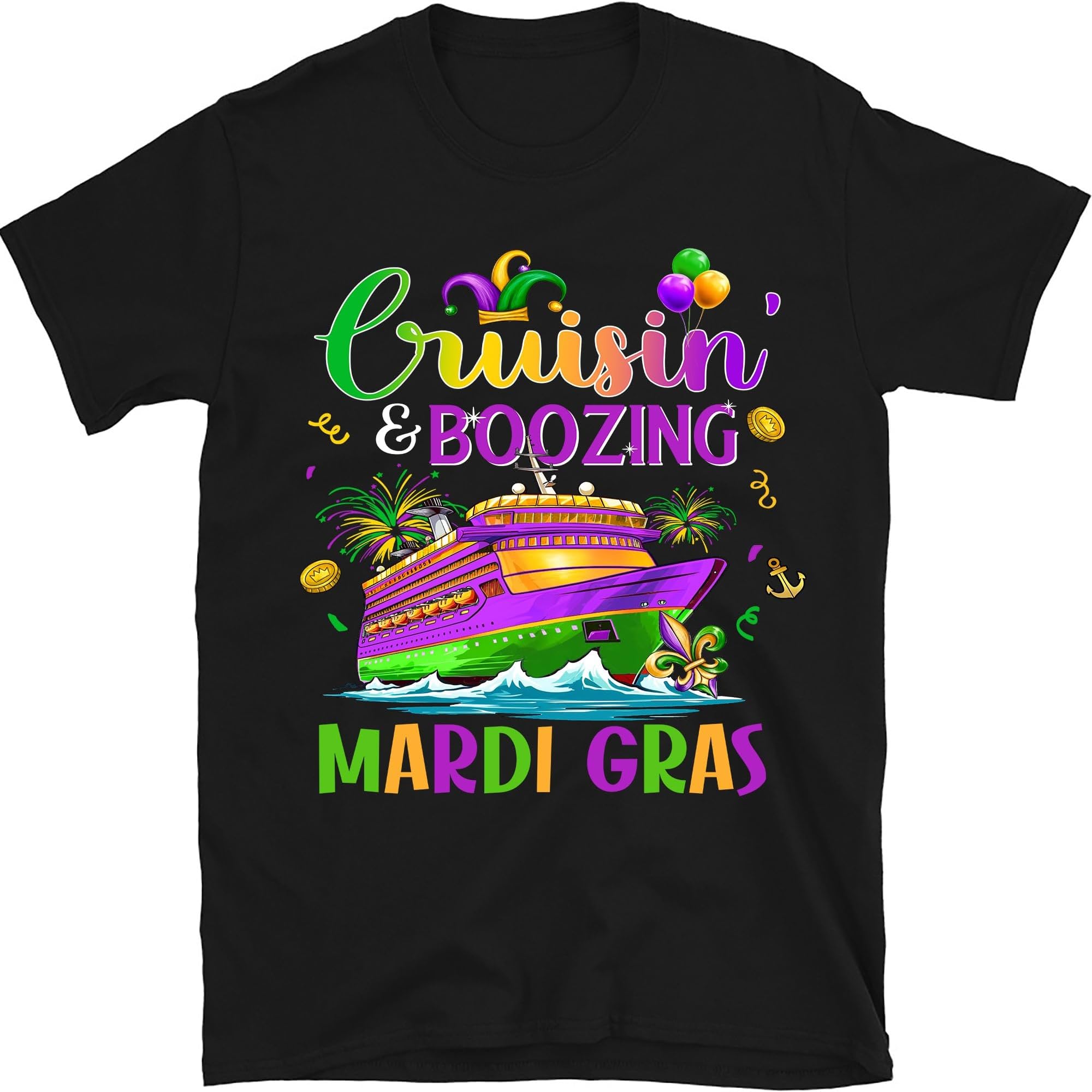 Cruisin and Boozin Mardi Gras Shirt, Mardi Gras Party Shirt, Mardi Gras Cruise Shirt Gift for Men Women