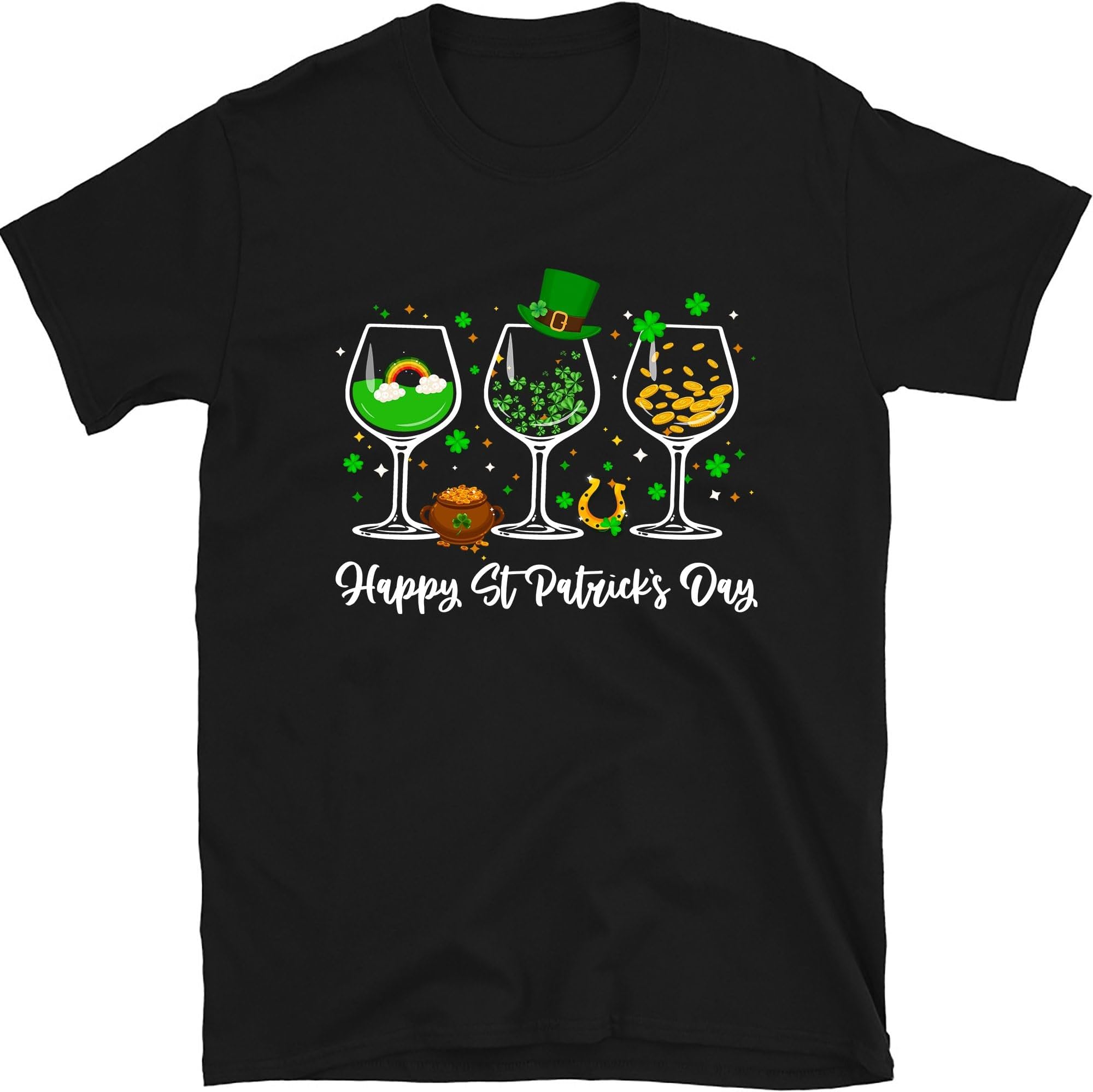 Shamrock Green Wine Glasses Happy St Patricks Day Shirt, Gift for Wine Lover, St Patrick's Day Drinking Shirt, Drinker Shirt