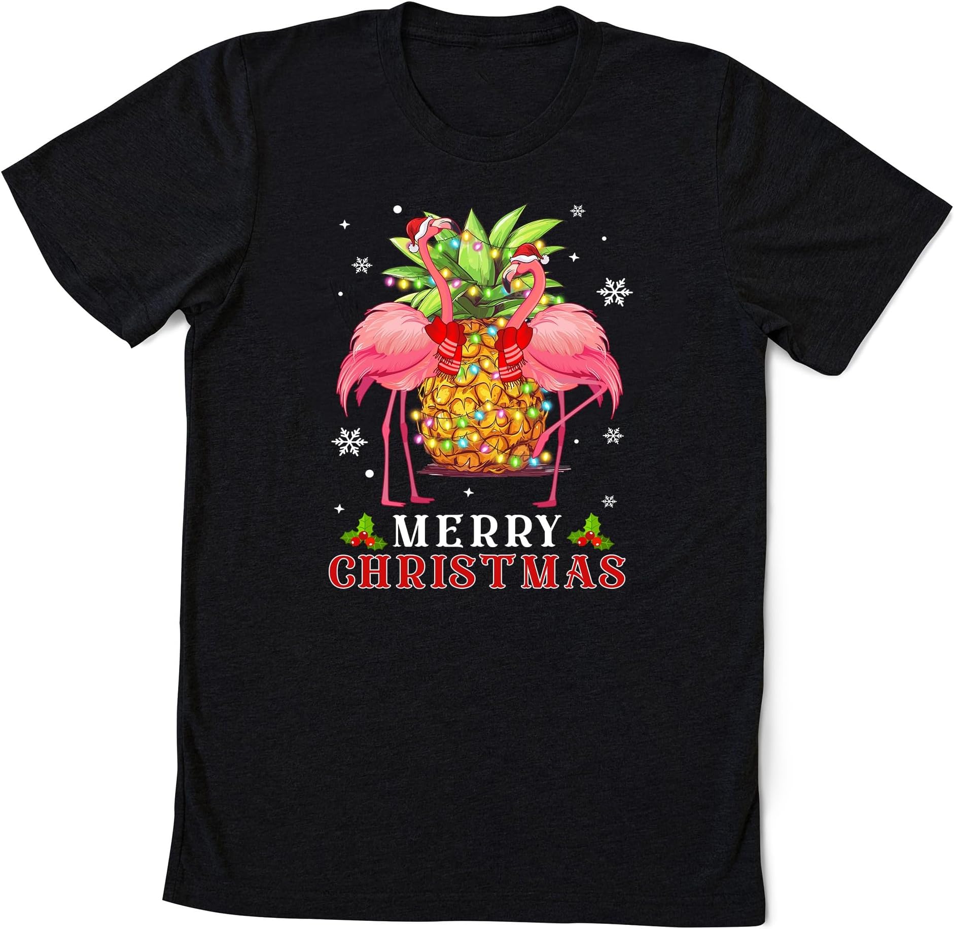 Flamingo Pineapple Light Merry Christmas Shirt, Christmas at The Beach, Tropical Christmas, Flamingo Christmas, Small