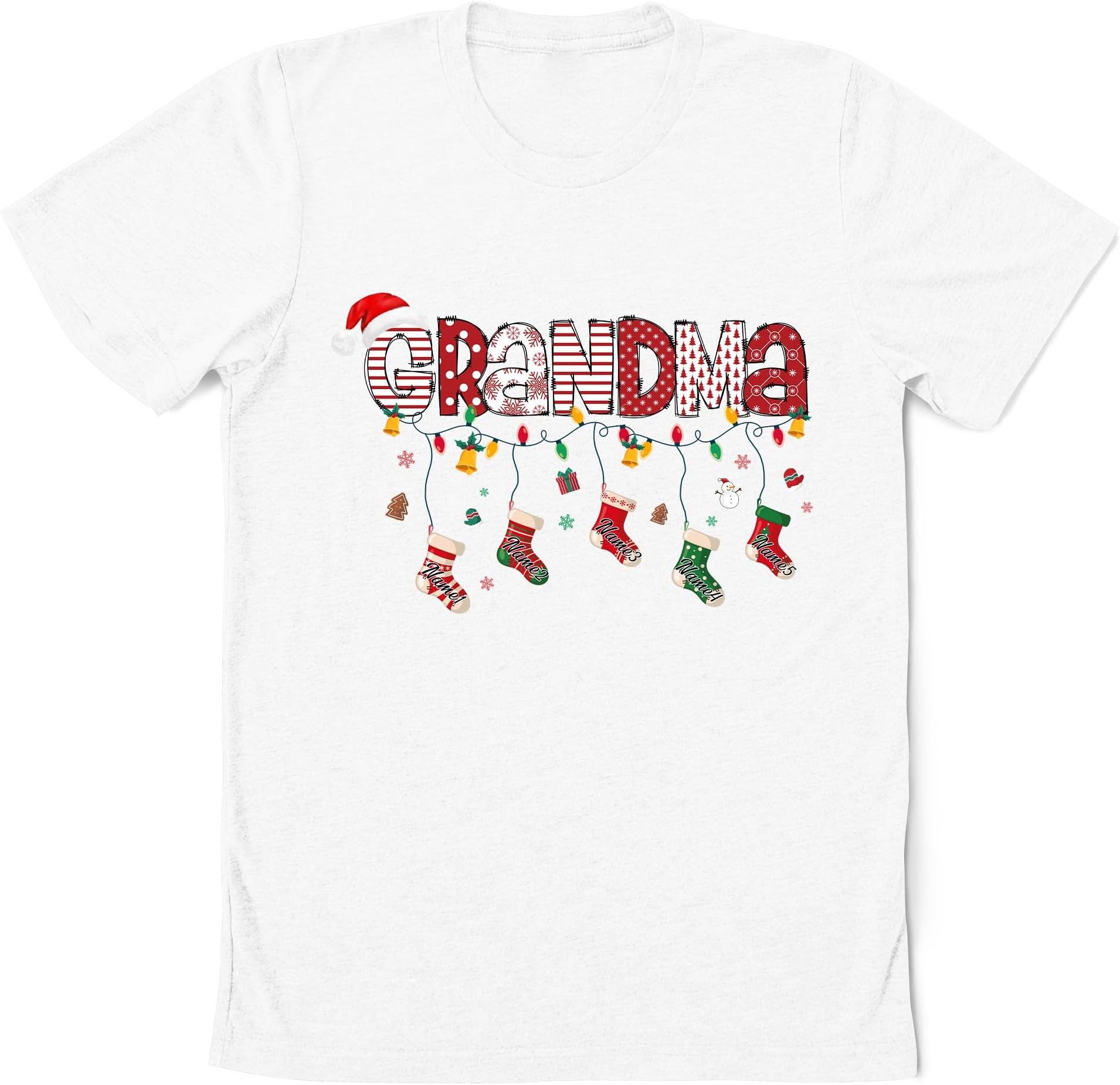 Personalized Christmas Grandma's Stocking Shirt, Custom Christmas Grandma Shirt with Grandkids Names, Xmas Stocking Christmas Lights, Grandma Life, Christmas Grandma Shirt