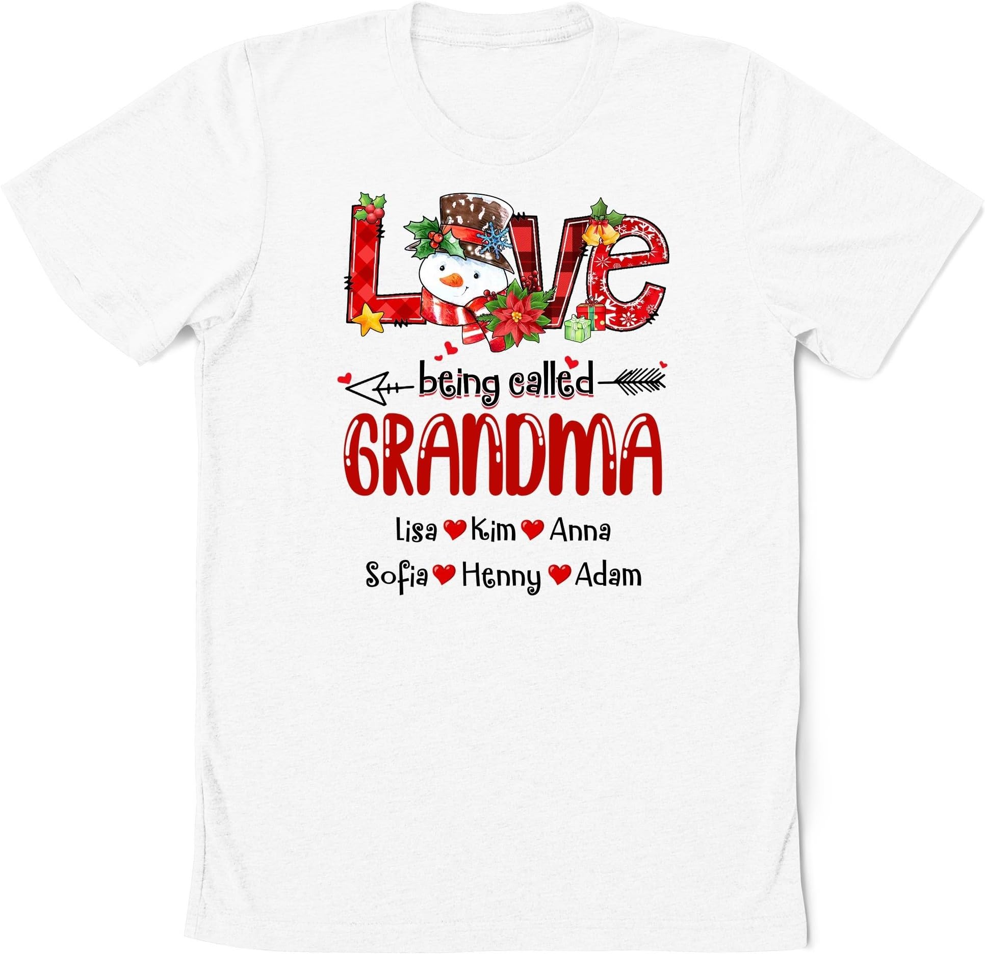 Custom Love Being Called Grandma Shirt, Mimi Nana Christmas Shirt, Cute Snowman Winter for Grandma Mom