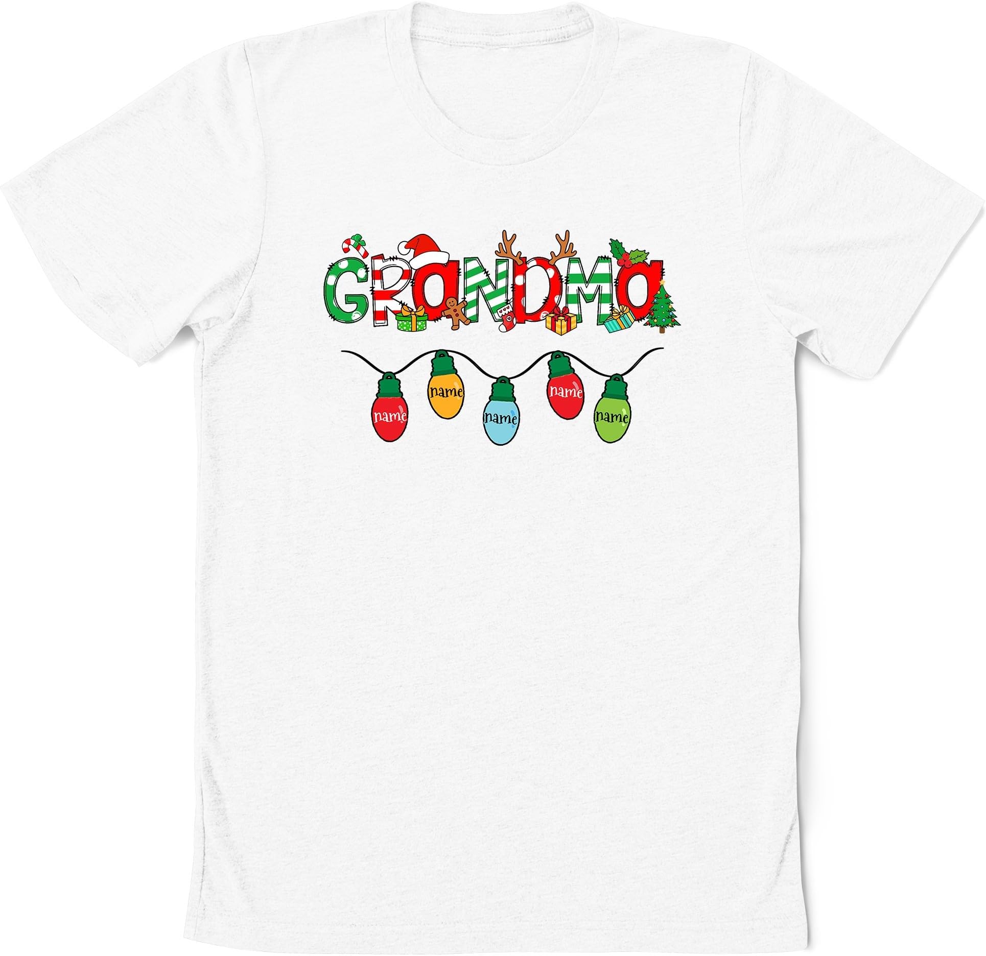 Custom Christmas Grandma Shirt, Christmas Nana Shirt with Lights Kids, Custom Nana Mimi Gigi Nickname Shirt