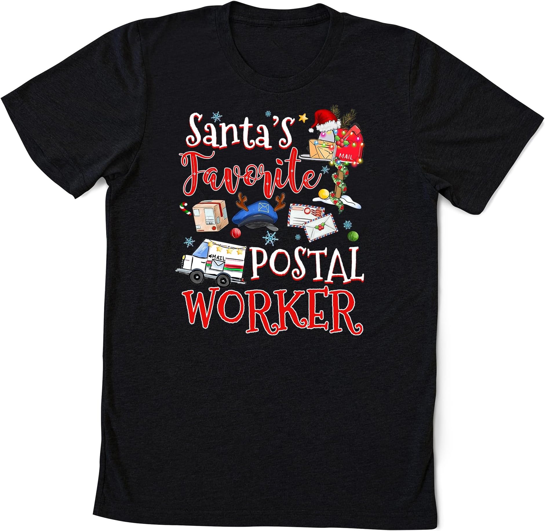 Santa's Favorite Postal Worker Christmas T-Shirt, Funny Postal Worker Xmas Lights Shirt Gift for Postal Worker Mail Lady