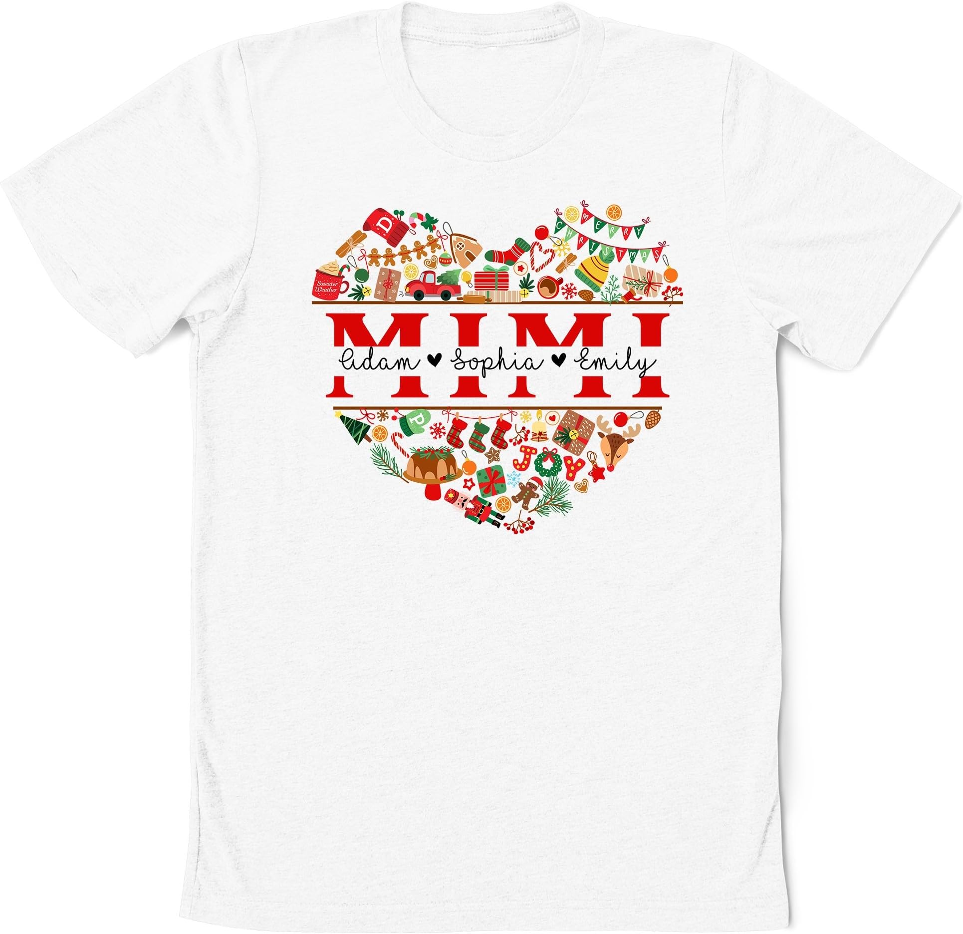 Love Mimi Life Heart Shirt, Love Being Nana Christmas Grandma Shirt with Grandkids Names, Christmas Shirt for Grandma Mom