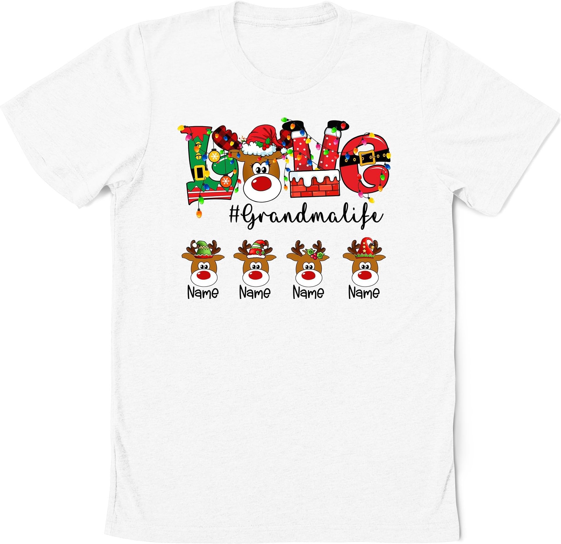 Christmas Reindeer Grandma Shirt, Love Grandma Shirt with Custom Kidname, Grandma Xmas Gift, Custom Grandma Nana Mimi Gigi Shirt for Christmas
