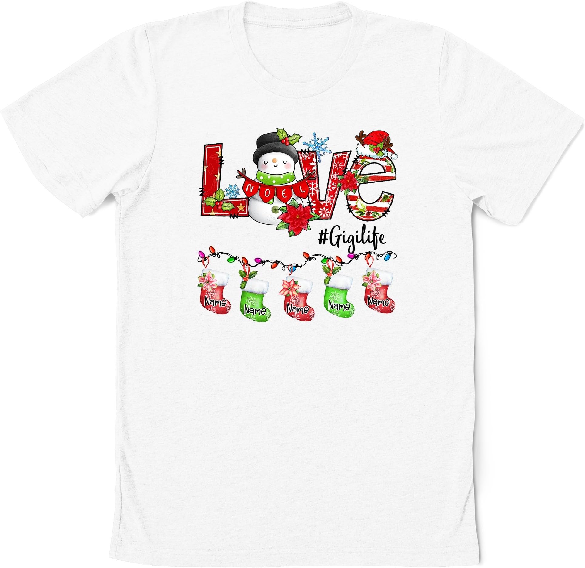 Love Mimi Life Christmas Grandma Shirt with Grandkids Names Shirt, Grandma Mimi Nana Xmas Shirt Gift for Grandma Mom