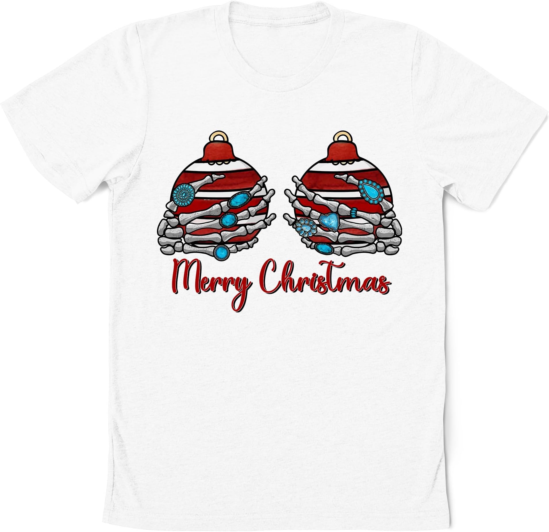 Merry Christmas Skeleton Hand Gemstone Turquoise Shirt, Western Christmas Shirt, Christmas Pyjamas Shirt, Women Christmas Shirt