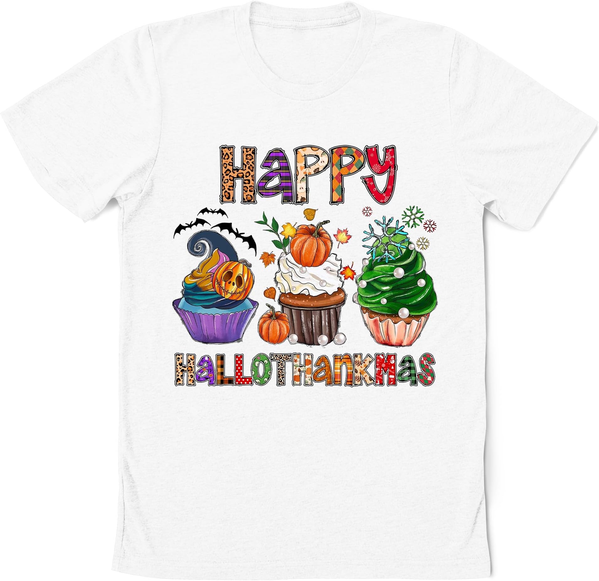 Cupcake Happy HalloThanksMas Shirt, Halloween Thanksgiving Christmas Cupcake Shirt, Cupcake Lover Shirt, Cupcake Holiday Shirt
