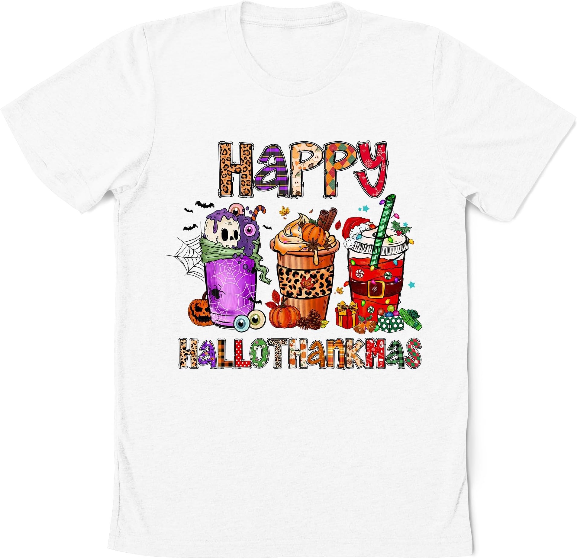 Coffee Happy HalloThanksMas Shirt, Halloween Thanksgiving Christmas Coffee Latte Drink Cups Shirt, Coffee Lover Shirt, Coffee Holiday Shirt