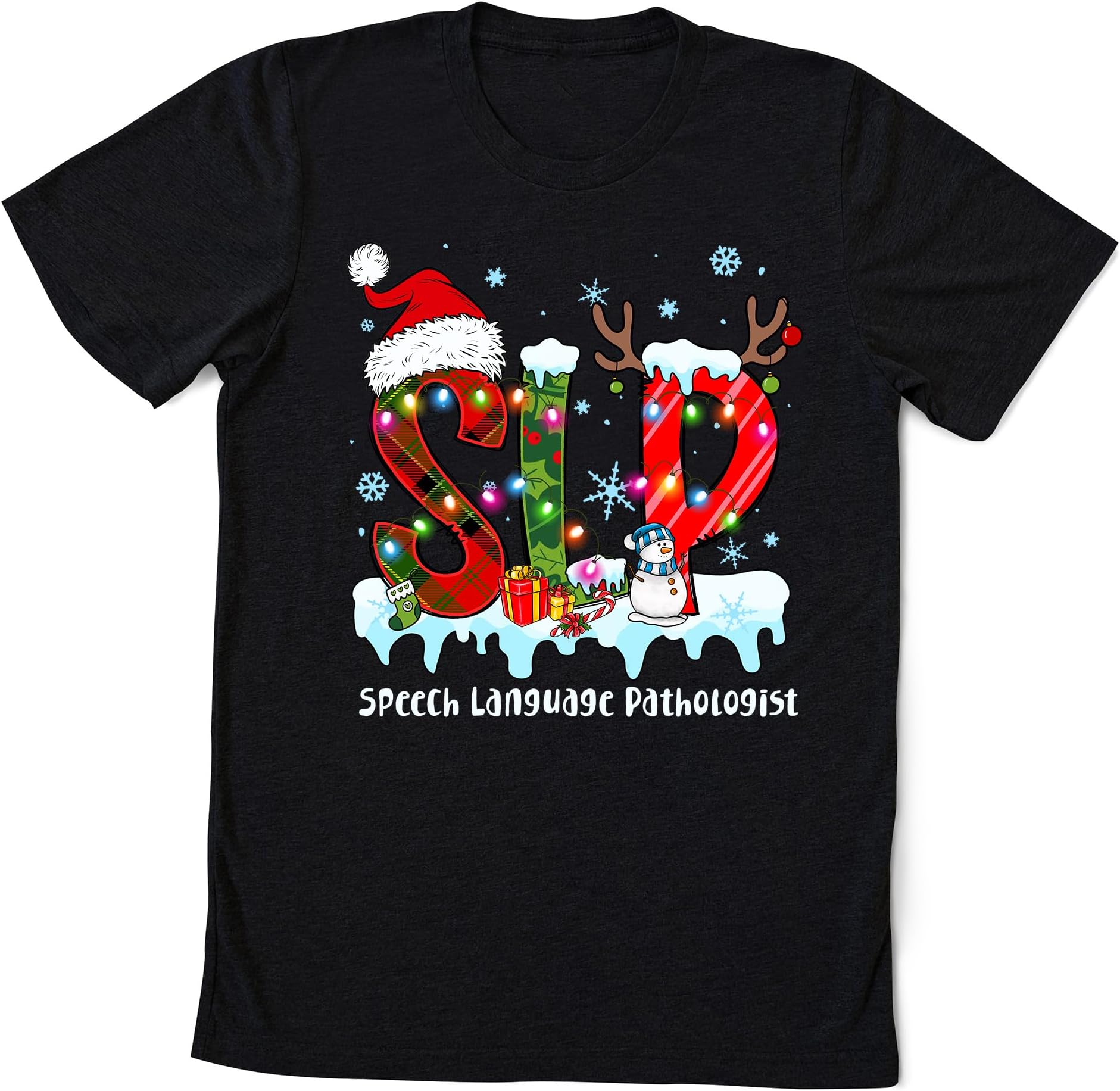 SLP Speech Language Pathologist Santa Christmas Shirt, Speech Therapy Christmas Shirt, SLP Lights Xmas Gift, Christmas Speech Pathologist Shirt
