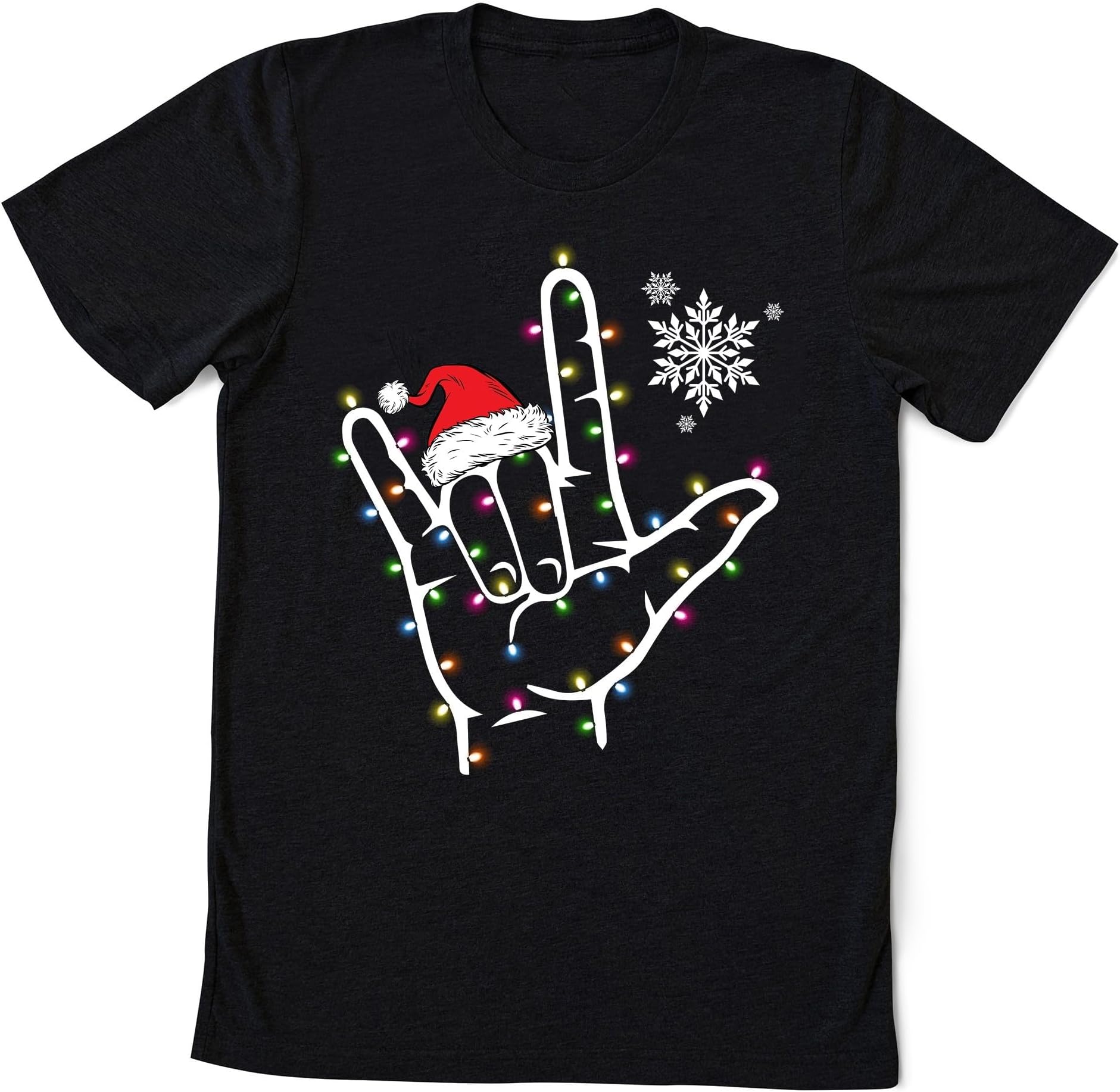 Sign Language Santa Hat T-Shirt, ASL Christmas Shirt, Sign Language Christmas Lights Shirt, American Sign Language Christmas Tee, ASL