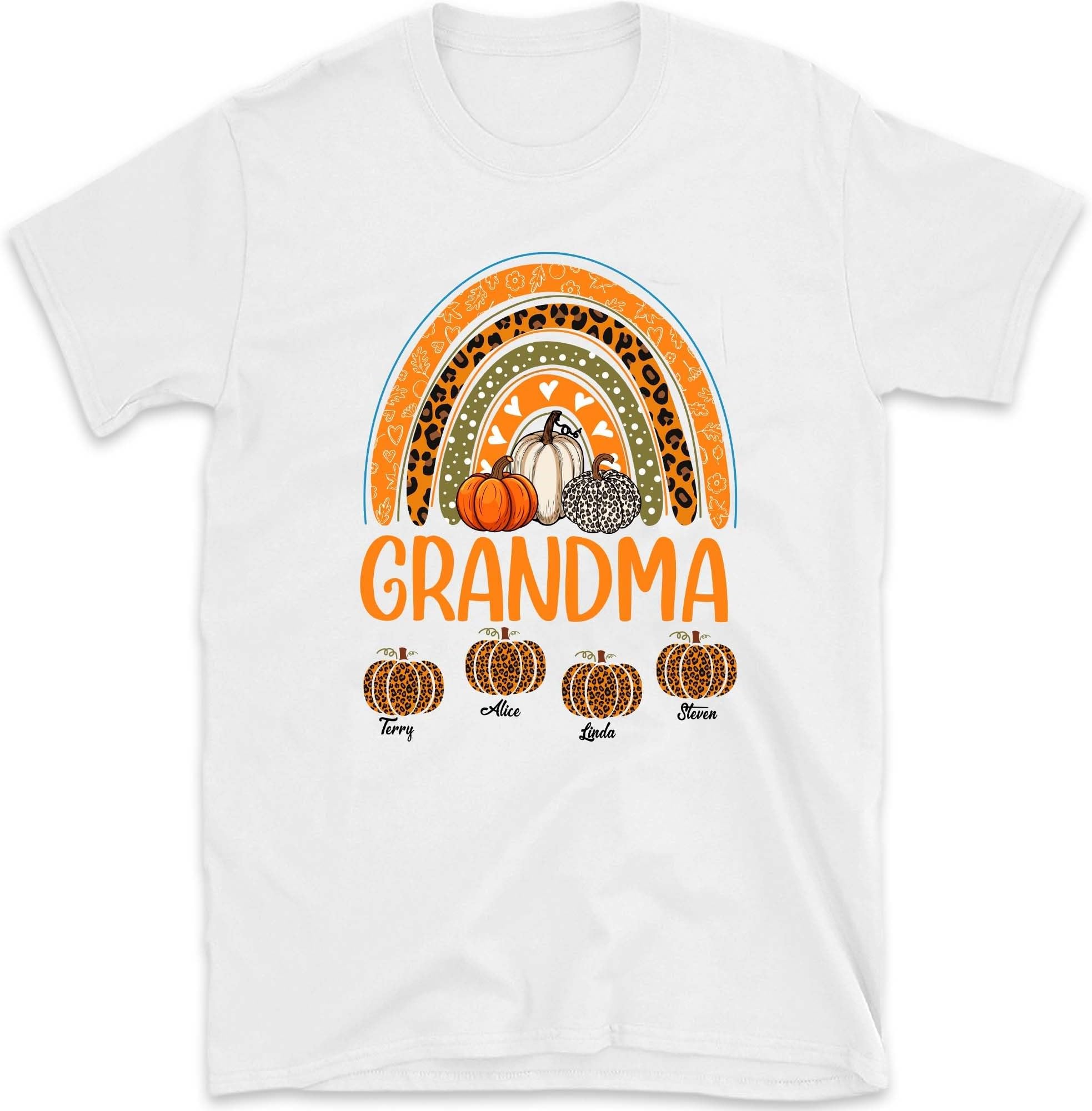 Personalized Fall Rainbow Leopard Pumpkin Shirt, Custom Fall Grandma with Kids Name Sweater, Mimi with Little Pumpkins Shirts, Grandma Fall