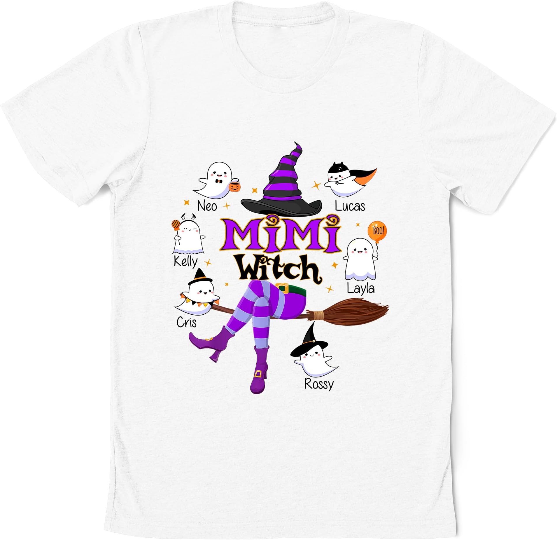Grandma Witch Halloween Personalized Shirt, Custom Grandma with Grandkids Name Shirt, Little Boo Grandkids Sweater, Nana Halloween Shirt, Grandma Gift