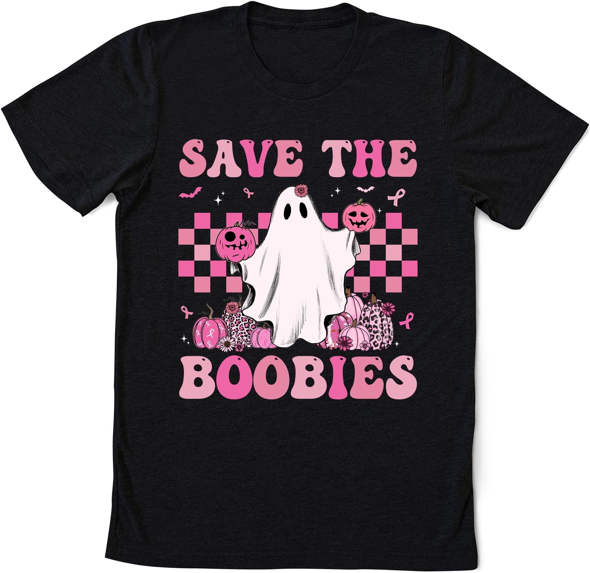 Save The Boobies Breast Cancer Awareness Shirt, Retro Groovy Ghost Breast Cancer Shirt, Pink Breast Cancer Halloween Shirt