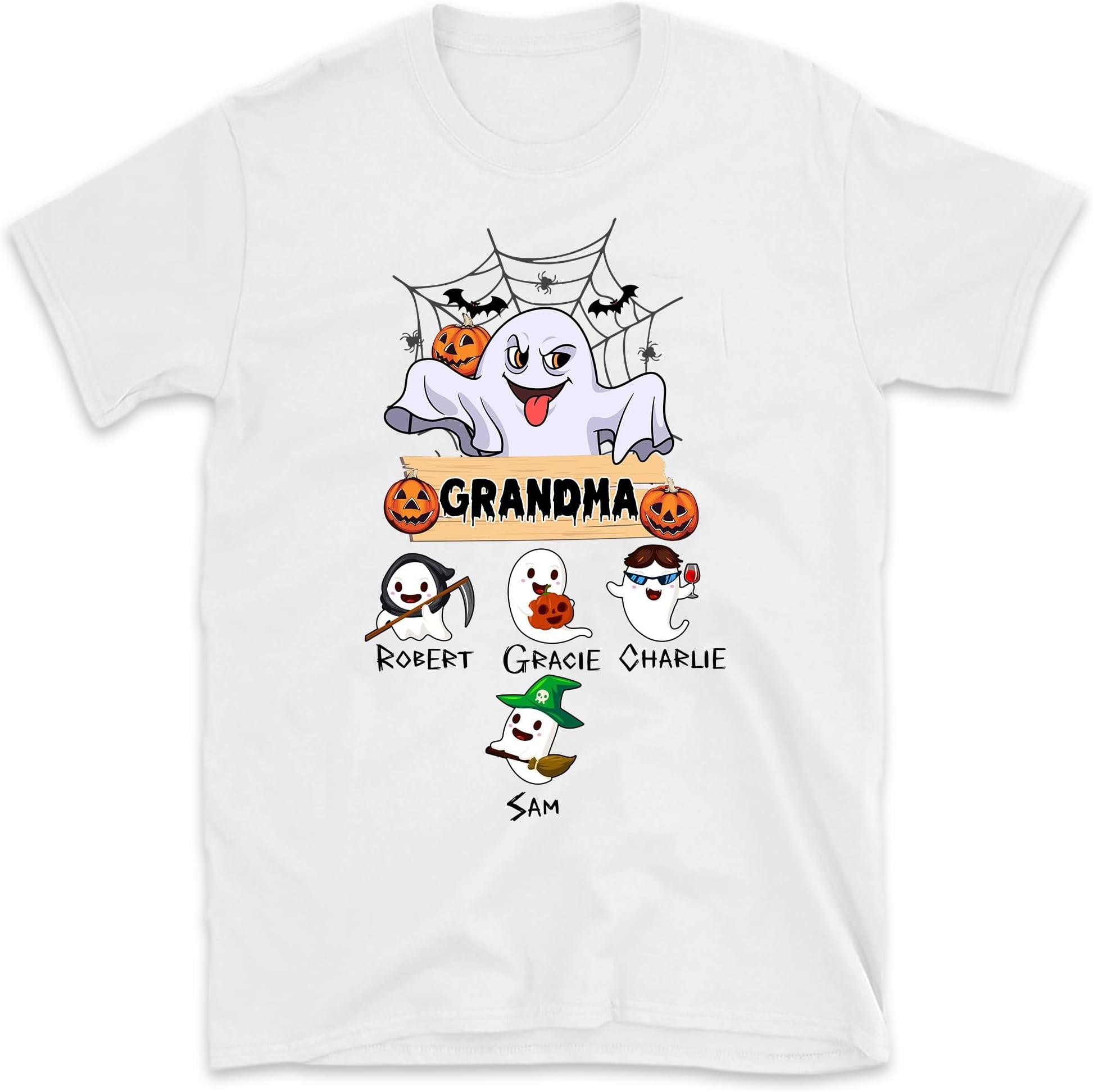 Personalized Grandma Boo Shirt, Custom Grandkids Name Halloween Shirt, Grandma Boo Ghost Shirt, Grandma, Cute Halloween ShirtA 1