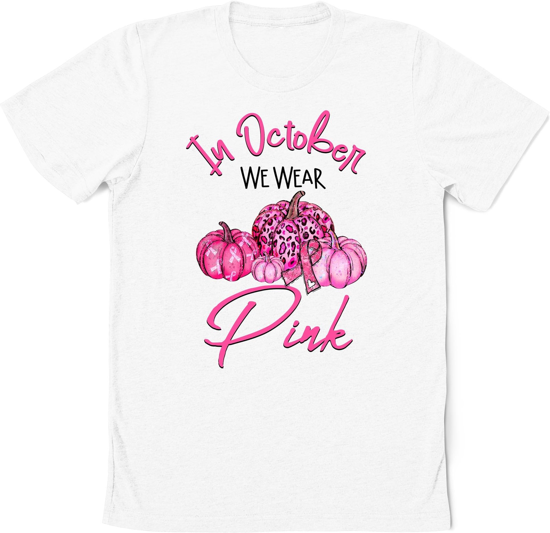 in October We Wear Pink Shirt, Breast Cancer Shirt, Pink Ribbon Breast Cancer, Cancer Ribbon Shirt, Pink Pumpkin Shirt