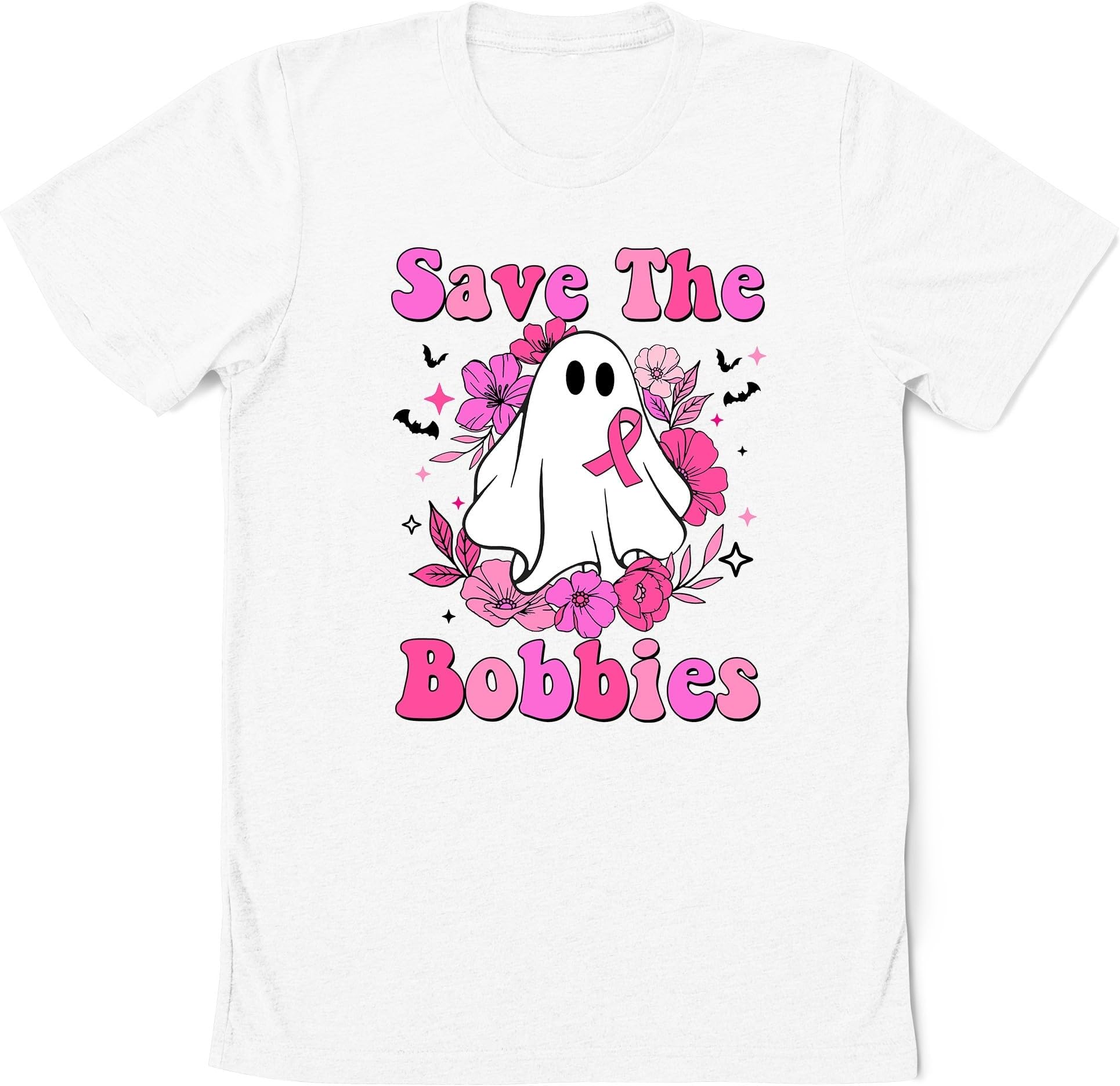 Save The Bobbies Shirt, Ghost Pink Ribbon Shirt, I Wear Pink for My Mom Shirt, Breast Cancer Awareness, Floral Boo Crew Shirt