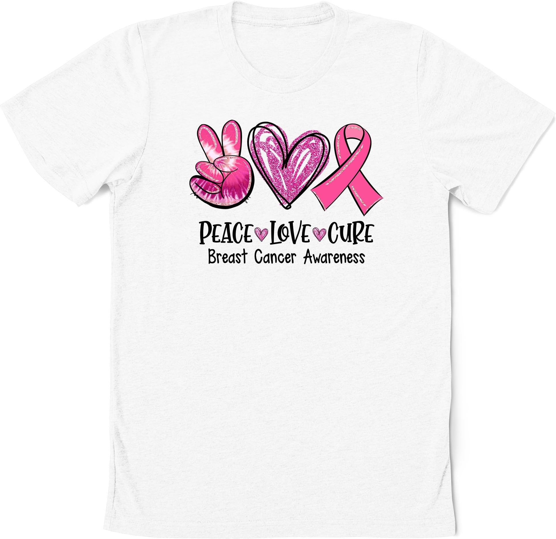 Peace Love Cure Pink Ribbon Cancer Breast Awareness T-Shirt, in October We Wear Pink Shirt