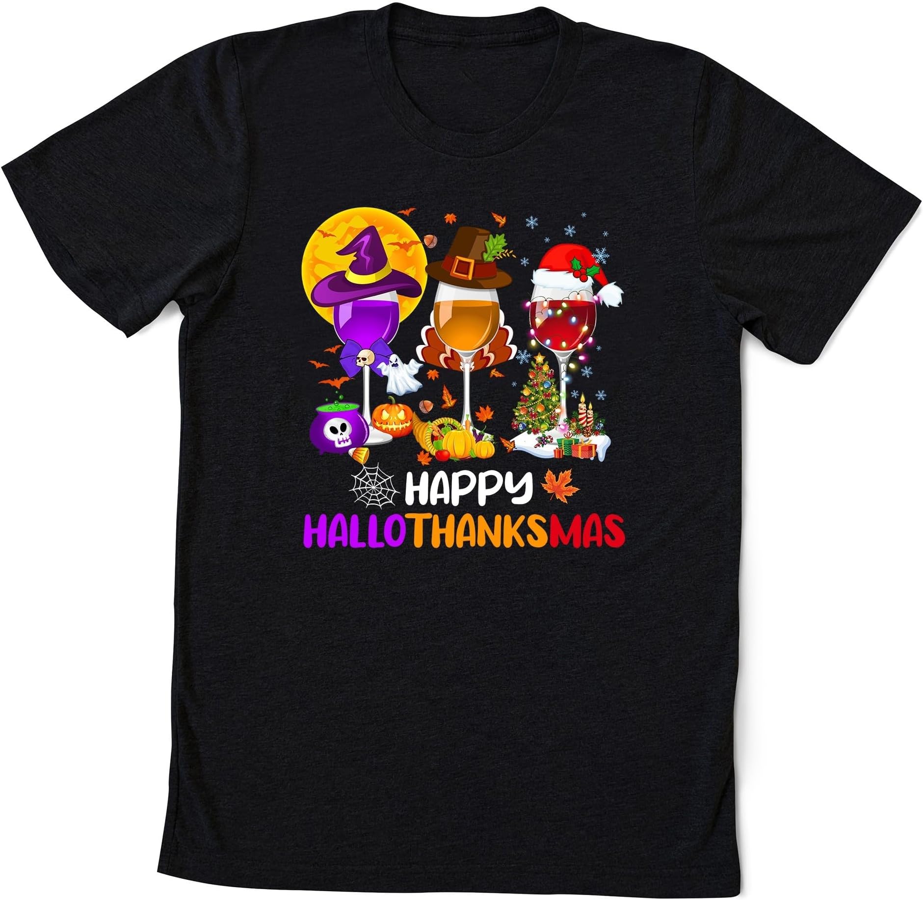 Happy Hallothanksmas Wine Sweatshirt, Happy Hallothanksmas Wine Shirt, Wine Hallothanksmas Shirt Gift For Wine Lover