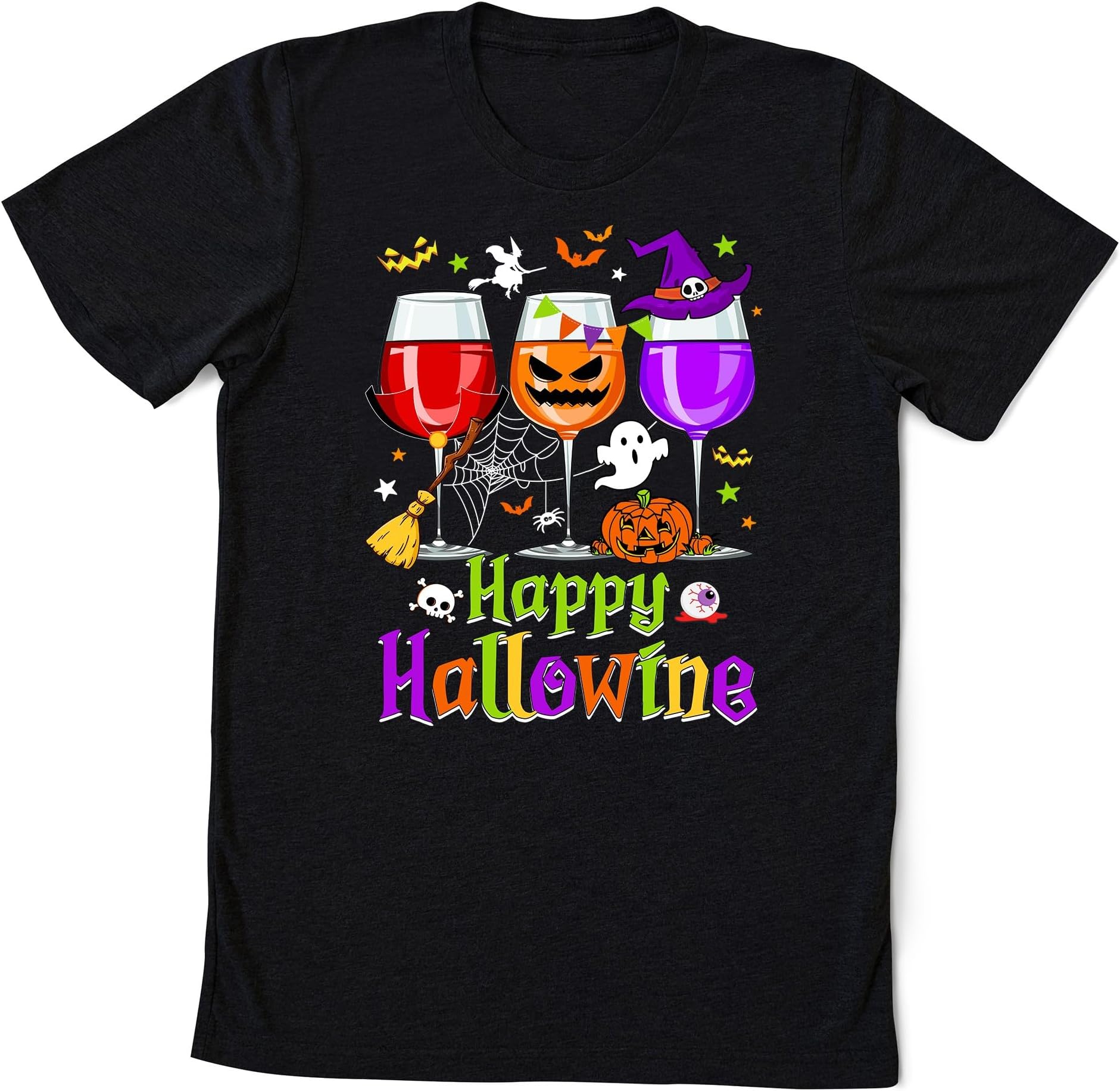 Happy Hallowine Shirt, Funny Wine Halloween Hallo Wine Alcohol Drinking Wine Halloween Costume Party Drinking Shirt