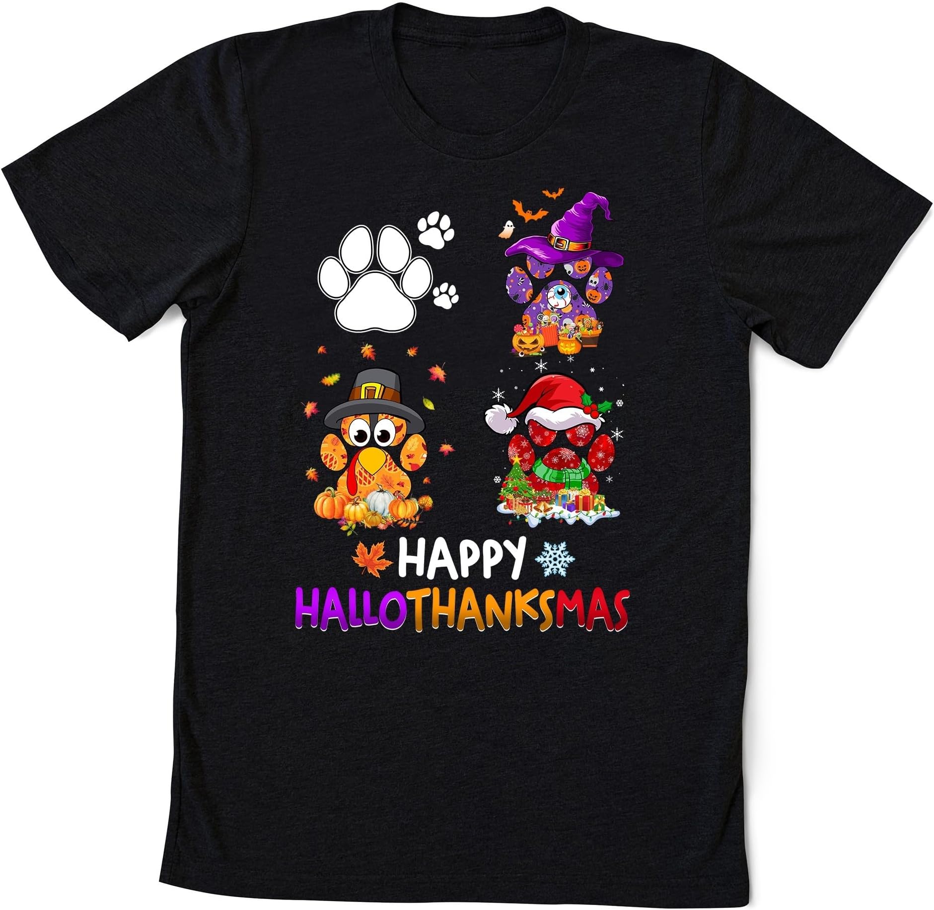 Happy Hallothanksmas Paw Shirt, Cute Paw Dog Pumpkin Turkey T-Shirt, Funny Dog Paw Shirt, Hallothanksmas Sweatshirt