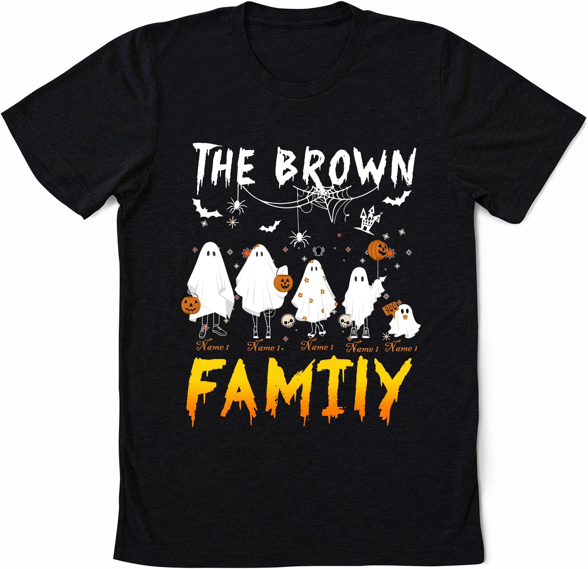 Personalized Family Member Halloween Shirt, Retro Floral Ghost and Pumpkin Shirts, Vintage Halloween Ghost Family, Halloween Family Portrait