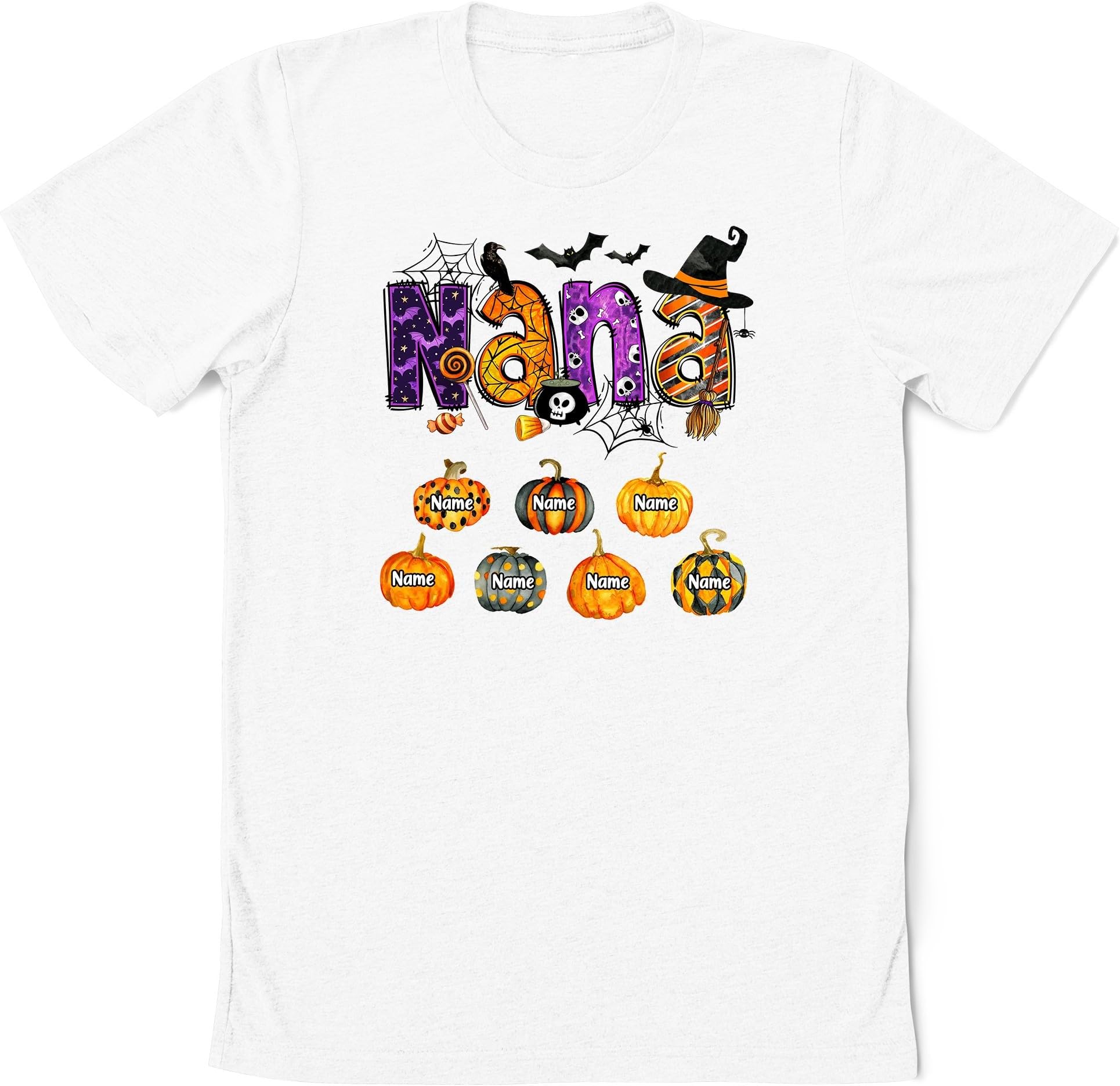 Personalized Nana Halloween Shirt, Custom Nickname Nana Mimi Tee, Pumpkin Halloween Shirt, Halloween Grandma with Kidnames 1
