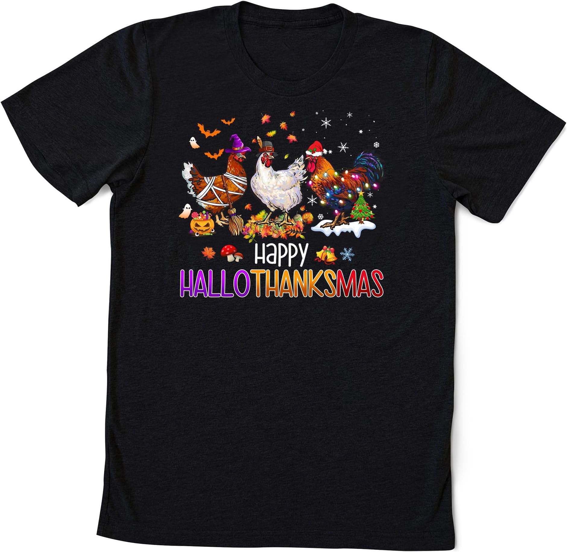 Happy Hallothanksmas Chicken Shirt, Cute Chicken Halloween Thanksgiving Happy Hallothanksmas T-Shirt Gift for Chicken Lover