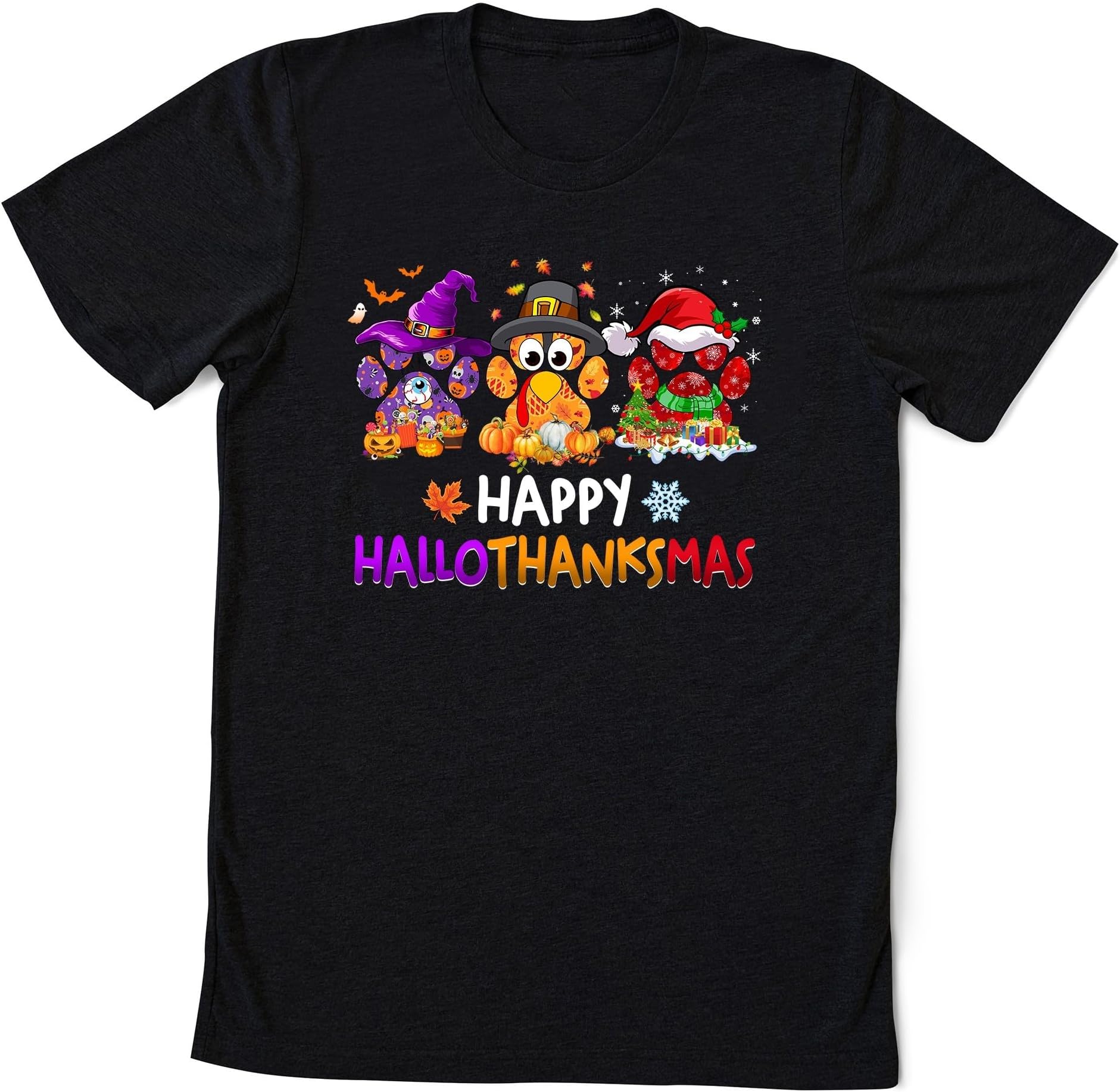 Hallothanksmas Paw Shirt, Happy Hallothanksmas Dog Paw Sweatshirt, Paw Hallothanksmas Shirt