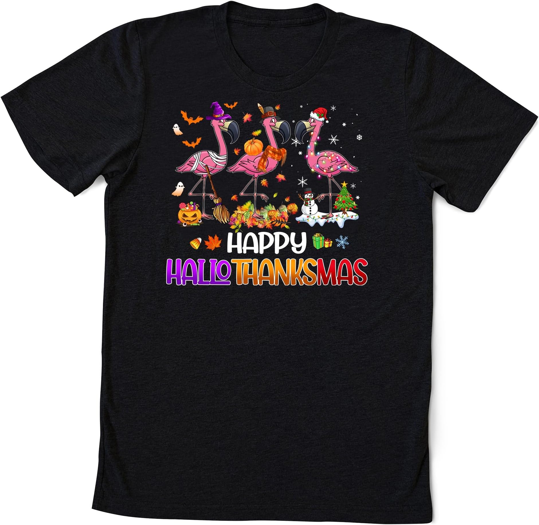 Happy HalloThanksmas Flamingo Shirt, Funny Flamingo Halloween Thanksgiving Christmas T-Shirt, Flamingo HalloThanksmas Sweatshirt