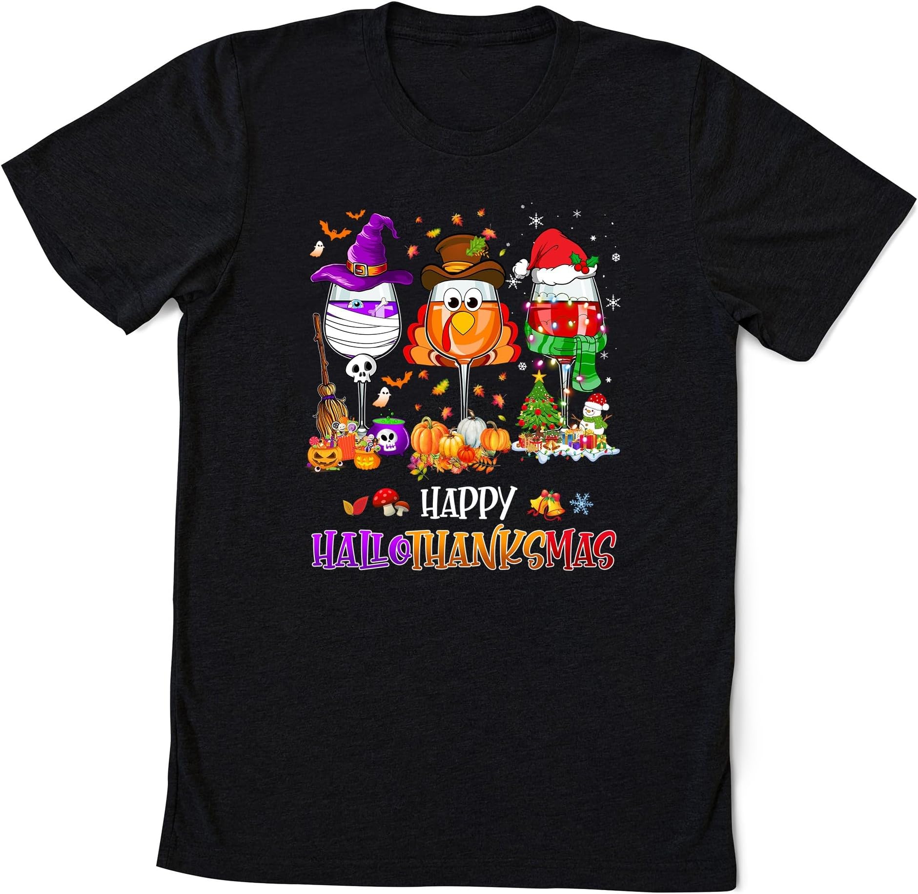 Happy Hallothanksmas Wine Sweatshirt, Funny Happy Hallothanksmas Wine Shirt, Wine Christmas Shirt Gift for Wine Lover