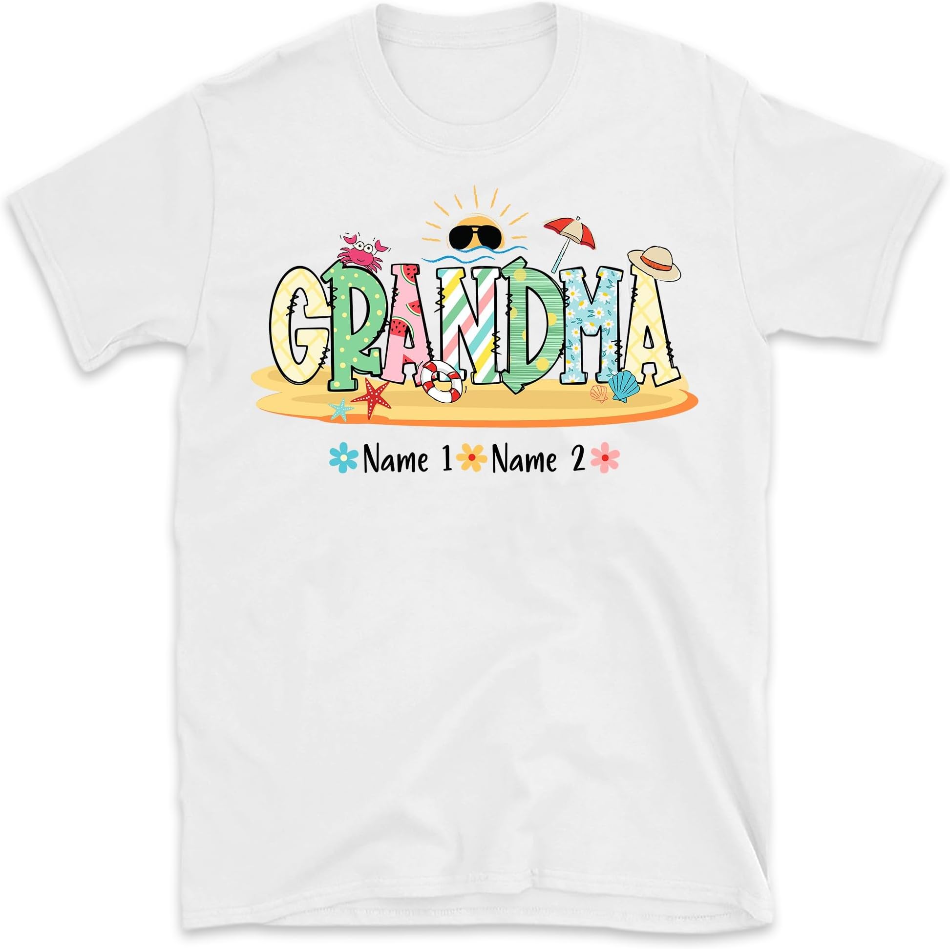 Custom Summer Grandma Shirt, Custom Gigi Mimi Nana and Grandkids Beach Shirt, Grandma Gift