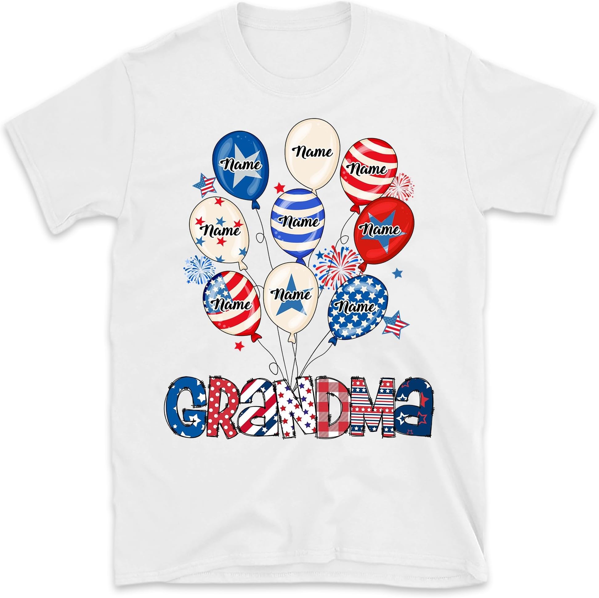 Custom 4th of July Grandma Shirt, Custom Gigi Mimi Nana and Grandkids Balloon Shirt for 4th of July, Independence Day Patriotic Grandma Gift
