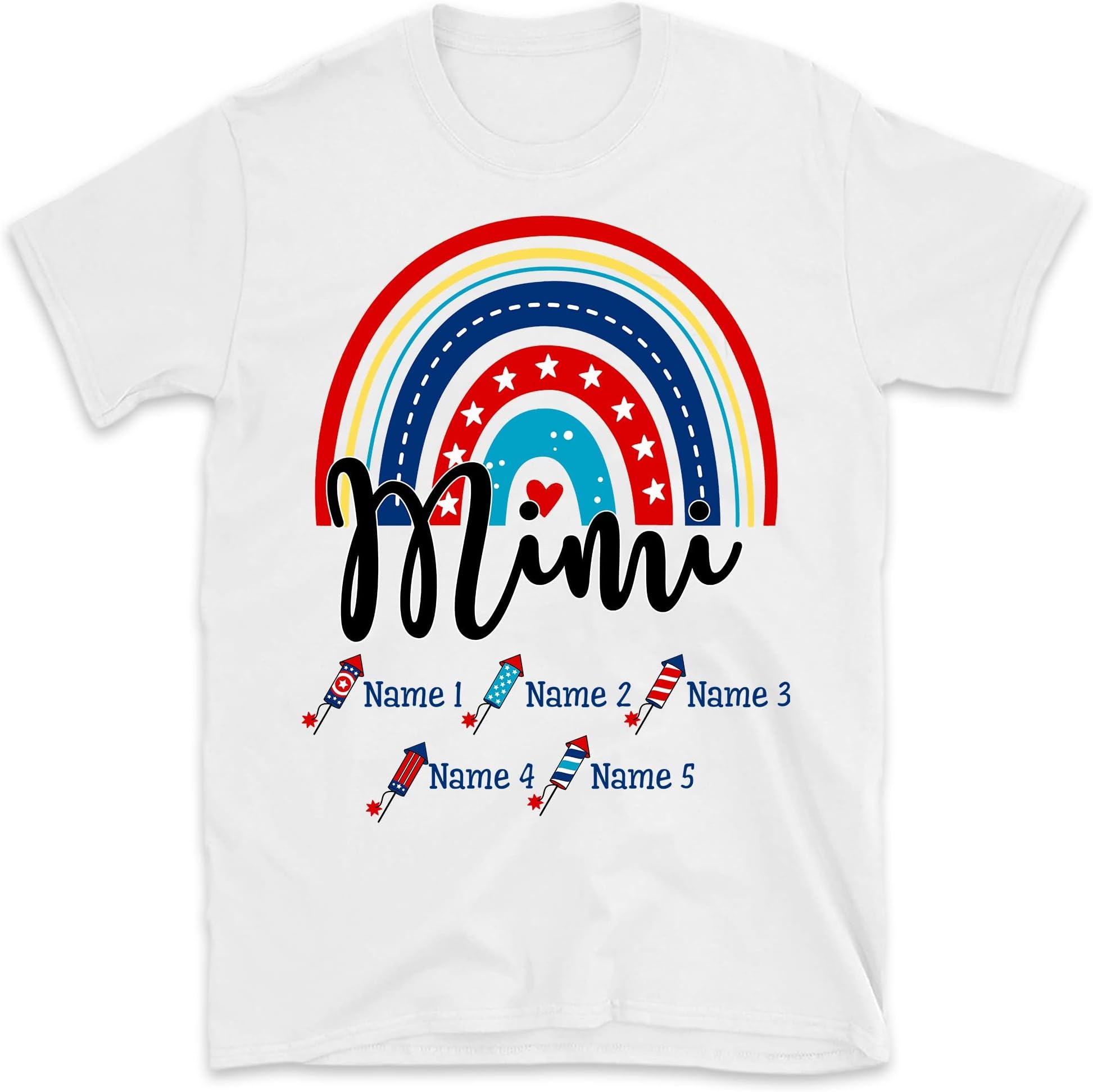 4th of July Grandma Rainbow Shirt, Custom Grandma Shirt with Kids Names, Patriotic 4th of July Nana Yaya Shirt for Independence Day