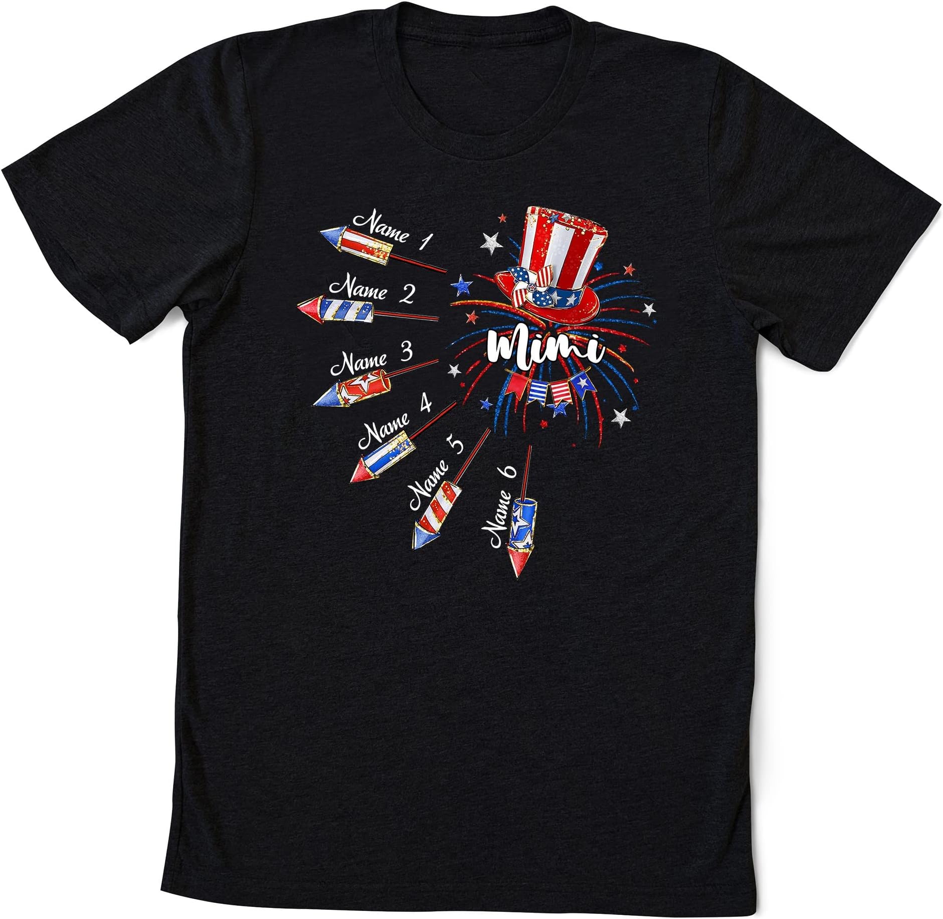 4th of July Mimi Fireworks T Shirt, Custom Grandma Shirt with Kids Names Shirt, Custom Patriotic 4th of July Tee Shirt for Independence Day