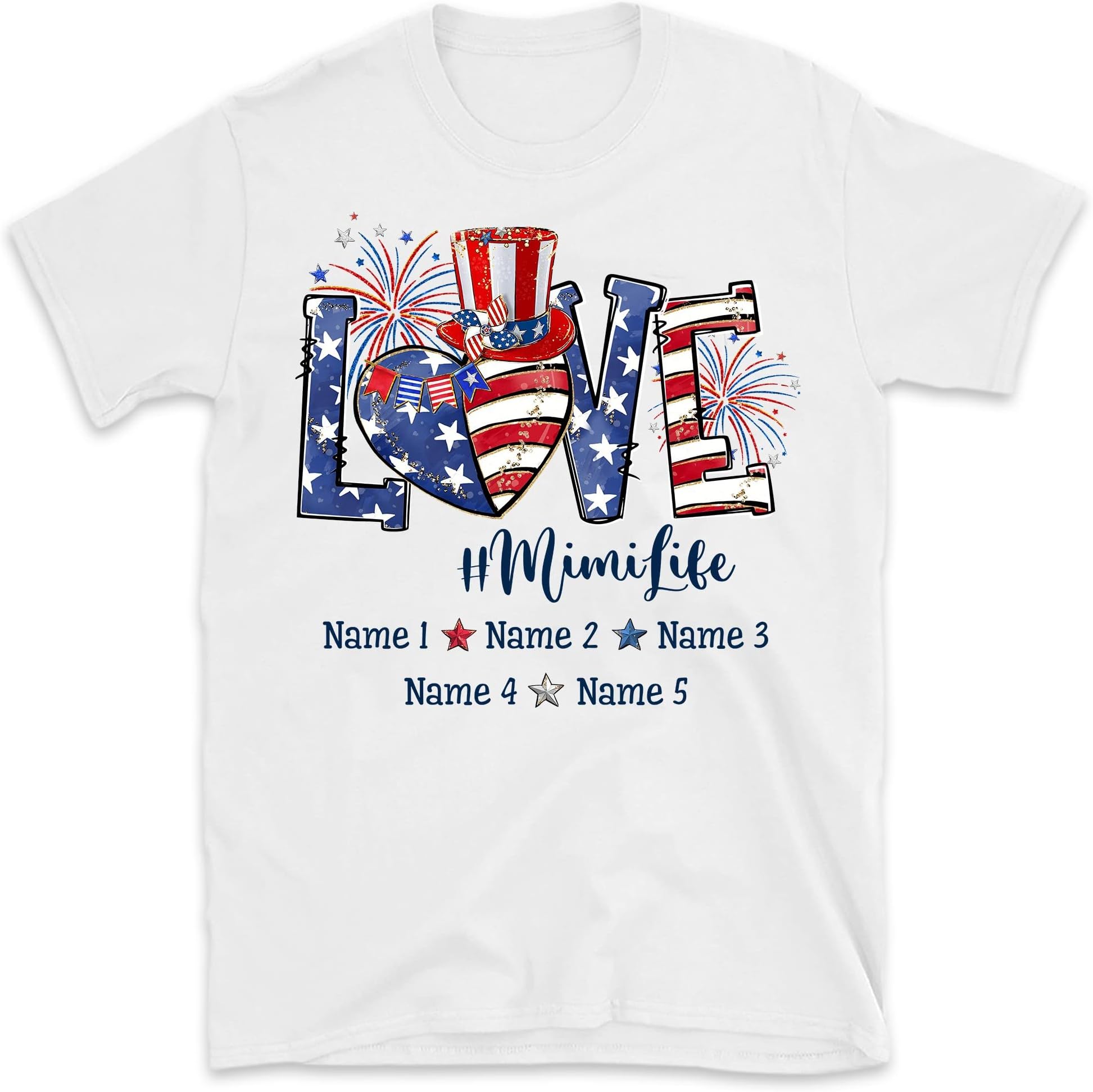 4th of July Love Grandma Life T Shirt, Custom Grandma Shirt with Kids Names Shirt, Patriotic 4th of July Tee Shirt for Independence Day