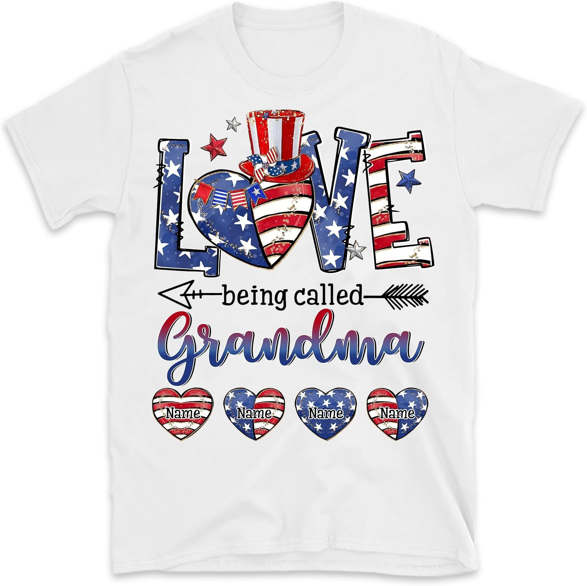 Love Being Called Grandma Shirt, 4th of July Shirt, Personalized Nickname and Grandkid's Names, Independence Day Shirt, Fourth of July