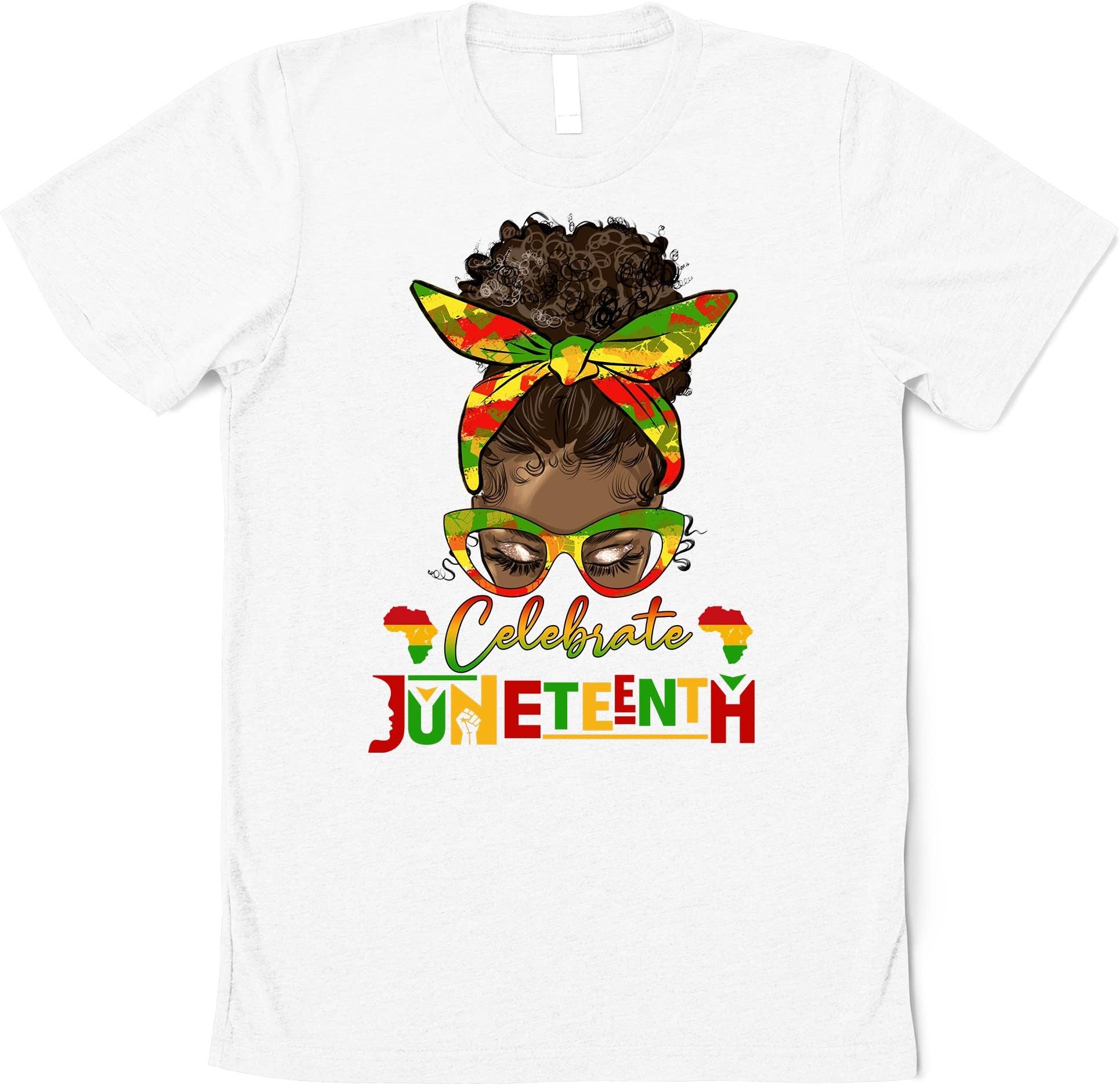 Juneteenth Celebrate 1865 Messy Bun Glasses Black Women T-Shirt, Juneteenth Black Women Natural Hair, Black Lives Matter Shirt