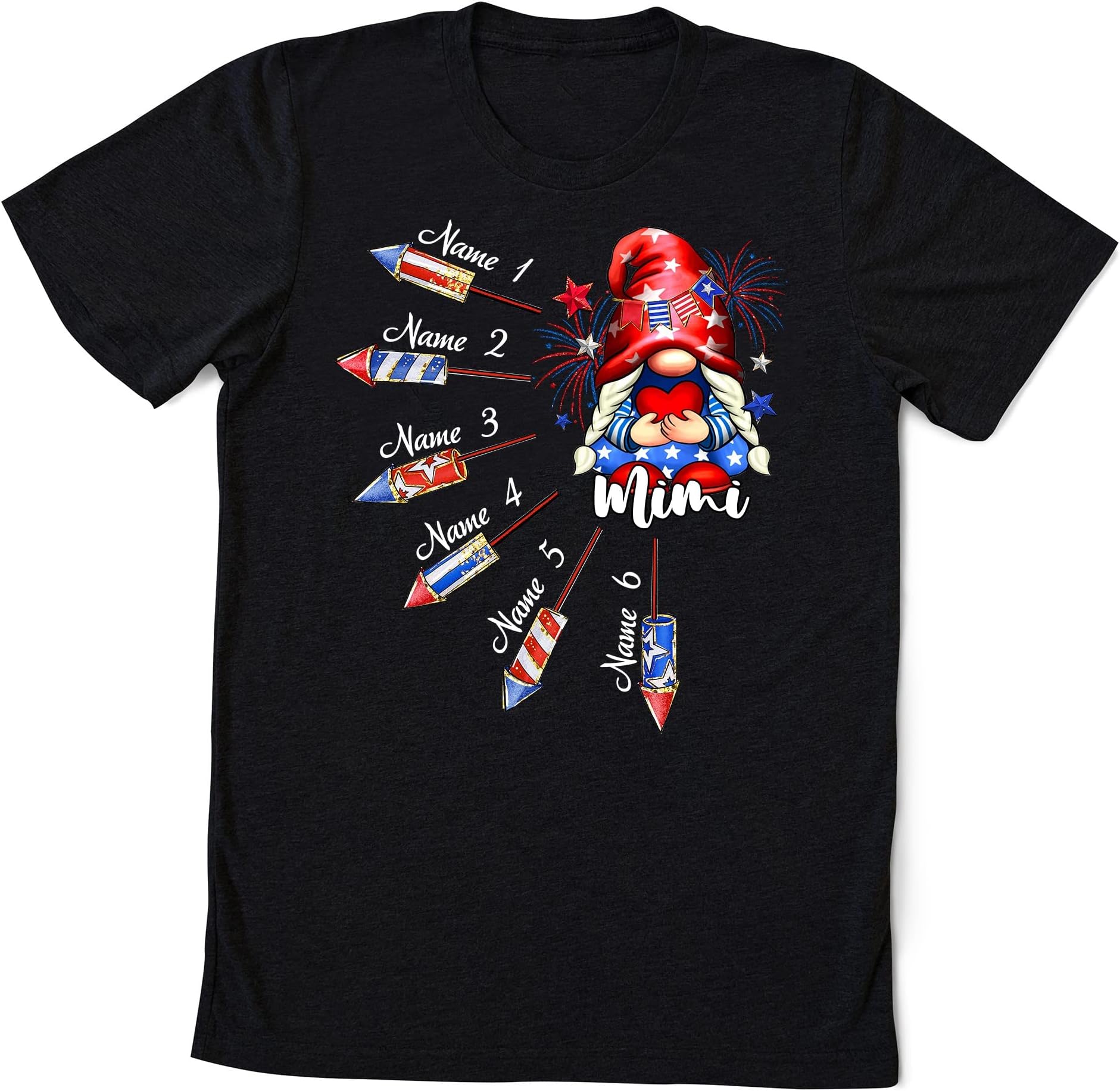 Personalized 4th of July Nana Shirt, Custom 4th of July Grandma Gnomes Sitting on Moon, Grandma with Grandkids 4th of July Shirt