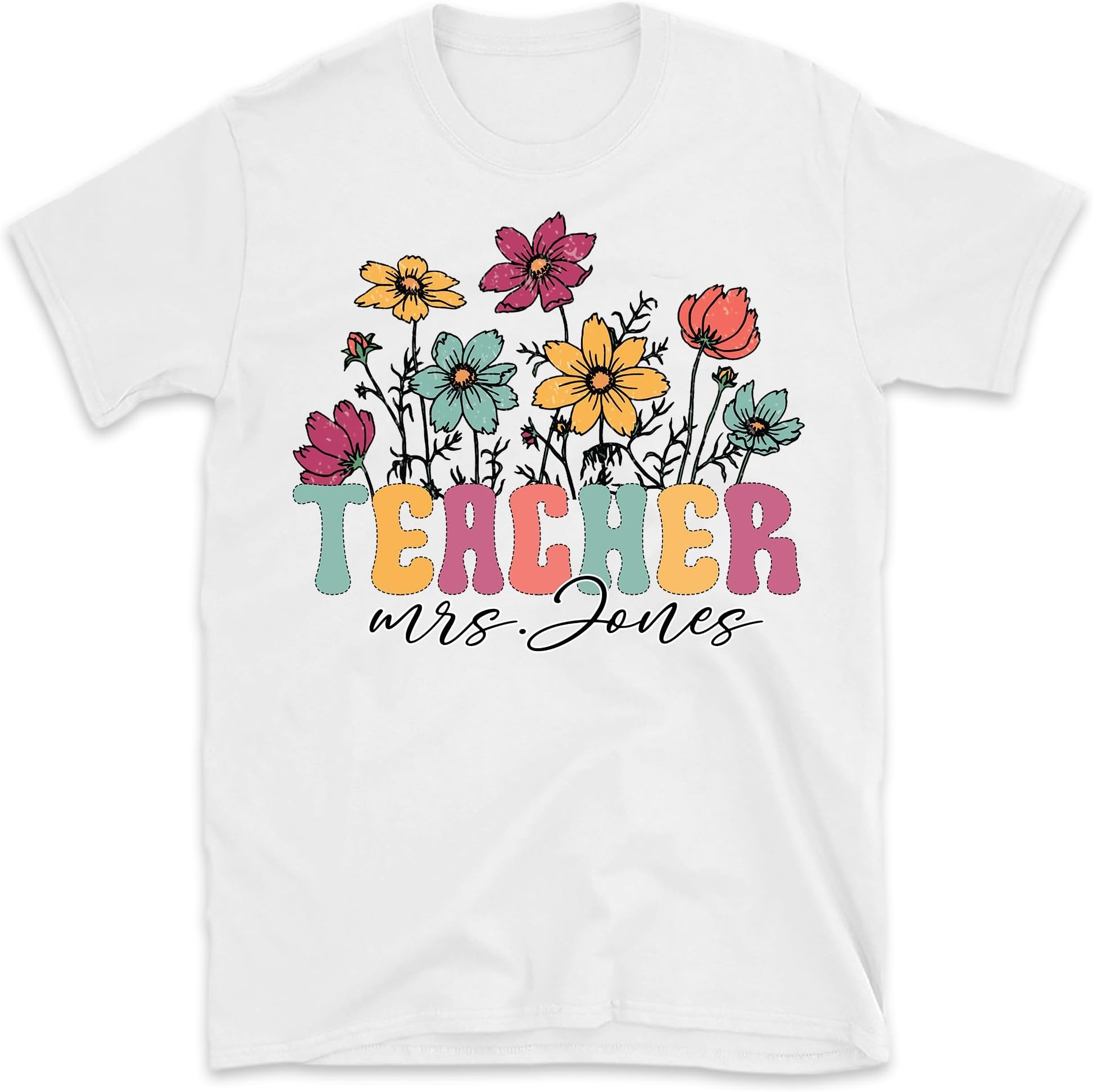 Wildflower Teacher Name Shirt, Personalized Floral Teacher Shirts, Custom Teacher Shirt, Back to School Teacher T Shirt, First Day of School Teacher Gift, Teacher, Gift for Teacher