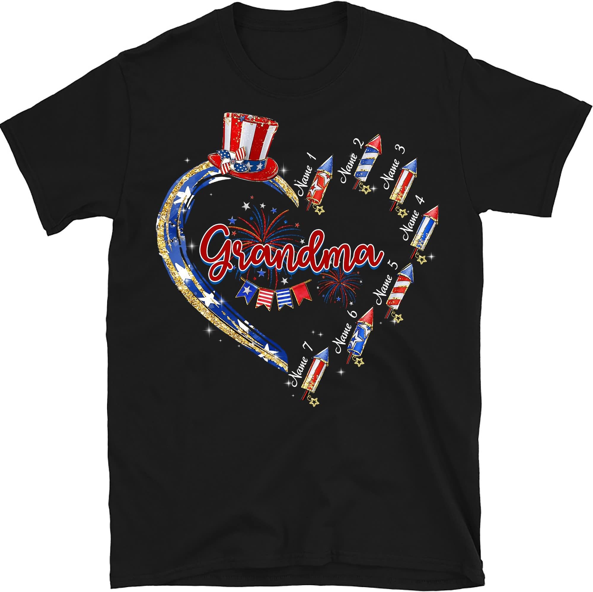 Personalized Grandma Shirt, Patriotic Doodle 4th of July Mimi and Grandkids Shirt, Custom Nana Shirt for Independence Day, Fourth of July
