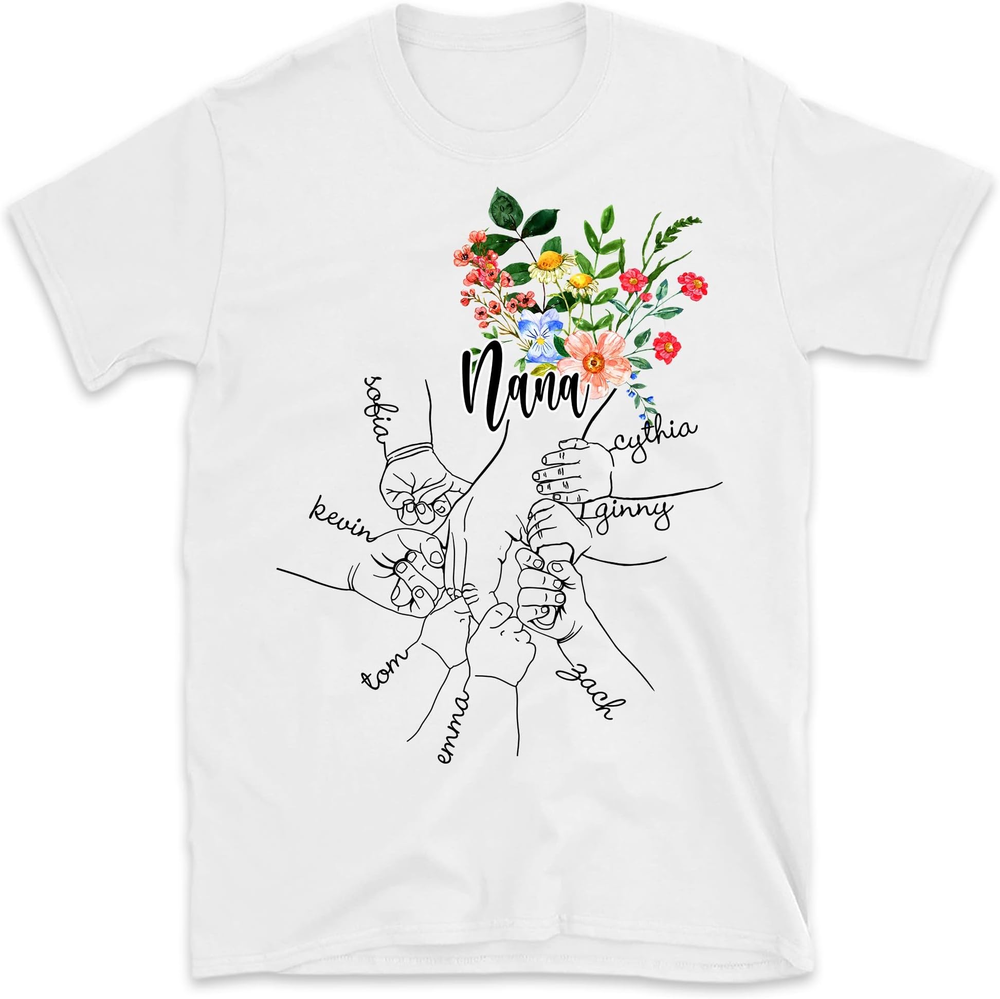 Mother's Day Shirts, Grandma Flowers Kid Hand Tee, Custom Grandkid Names, Flowers Grandma Shirt, Personalized Shirts, Women Shirt