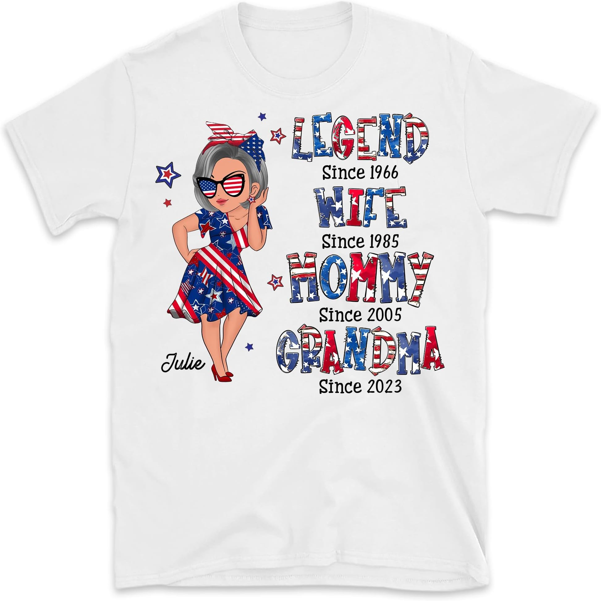 Legend Wife Mom Grandma 4th of July Independence Day Personalized Shirt, July 4th Grandma Custom Year Shirt