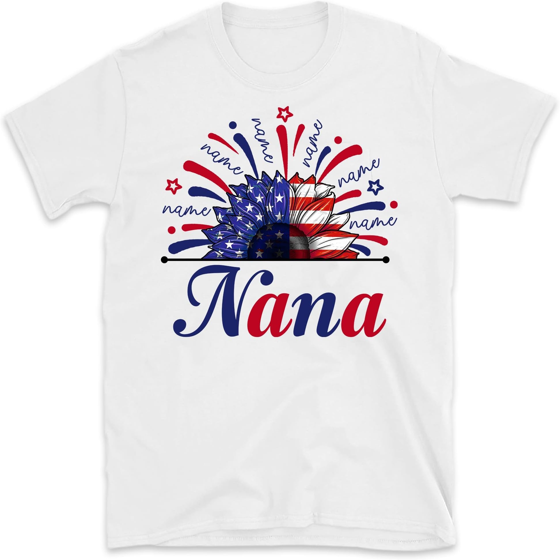 Personalized 4th of July Mimi Shirt, America Sunflower Shirt, Independence Shirt,Fourth of July Patriotic Name,Grandma Shirt with Kids Names
