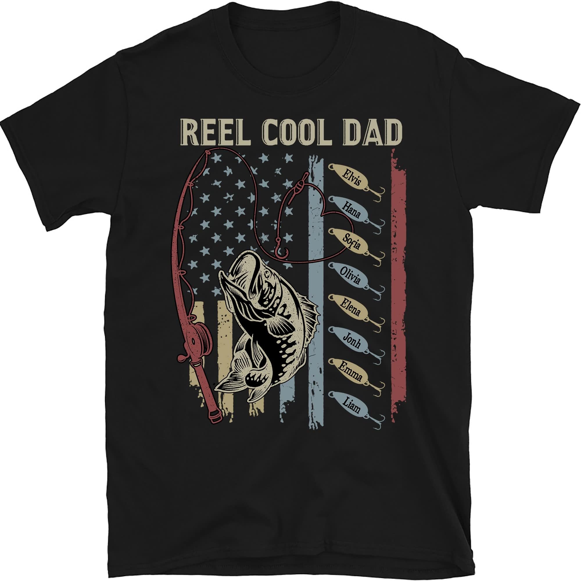 Personalized Reel Cool Dad T Shirt, Custom Kids Name, Best Dad Ever Shirt, Gift for Dad, GrandpaPersonalized Dad Raised Fist Bump T-Shirt