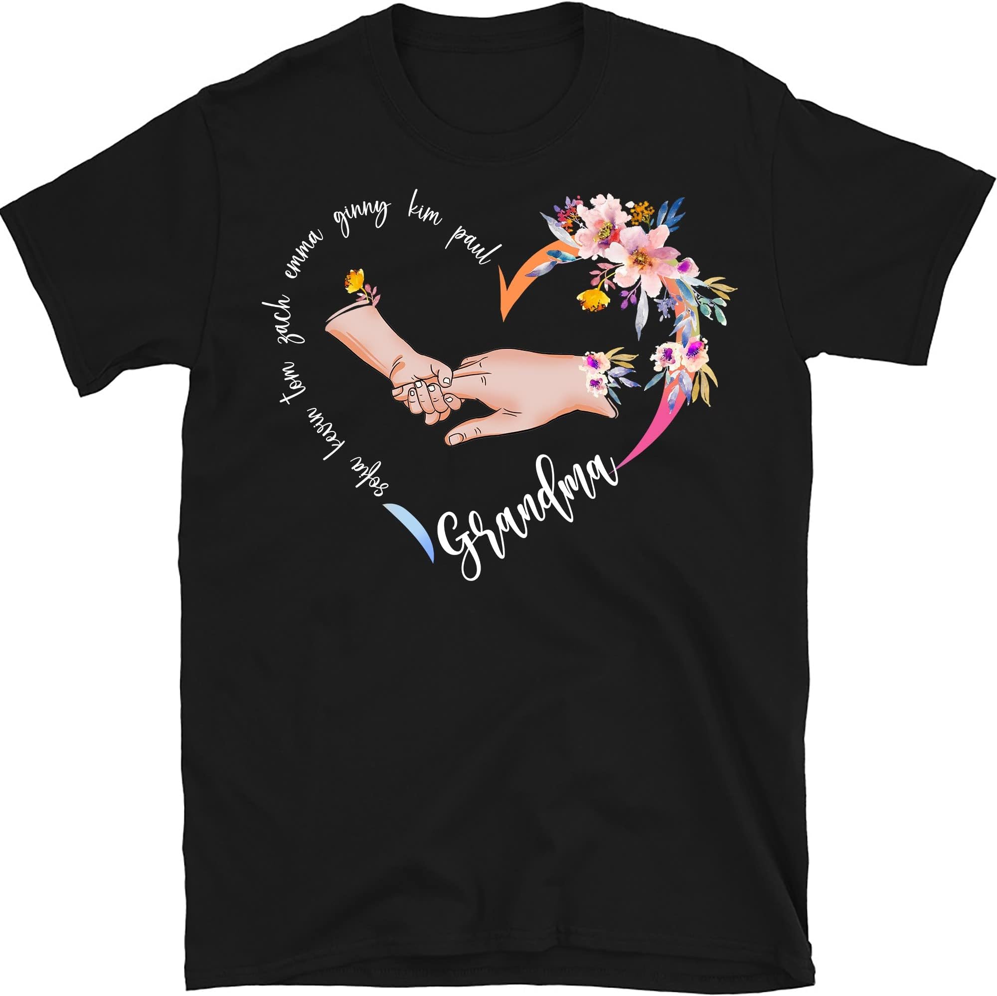 Personalized Grandma Shirt with Grandkids Flower Heart T-Shirt, Shirt for Grandma, Grandma Tee Mothers Day for Nan, Grandma Tshirt with Name